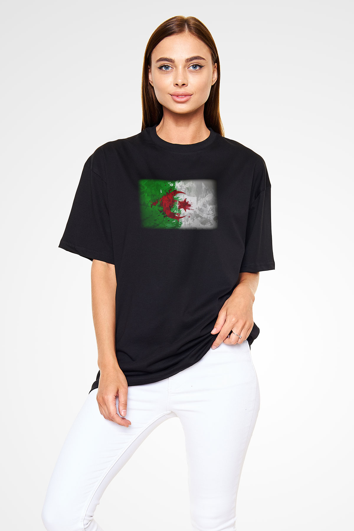 Cezayir Siyah Unisex Oversize Tişört T-Shirt