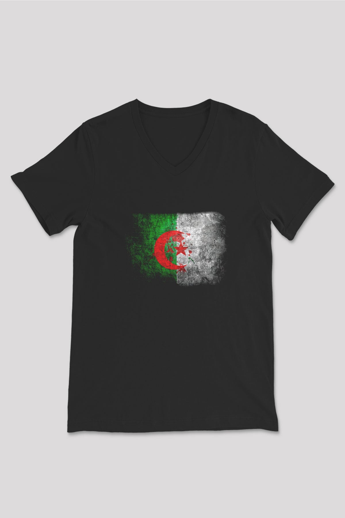 Cezayir Siyah Unisex V Yaka Tişört T-Shirt