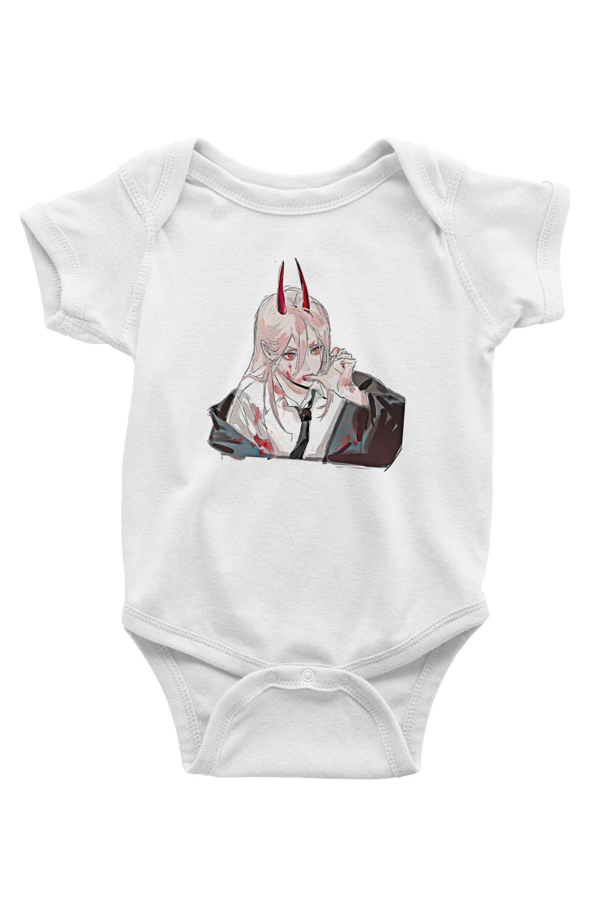 Chainsaw Man Baskılı Beyaz Unisex Bebek Body - Zıbın