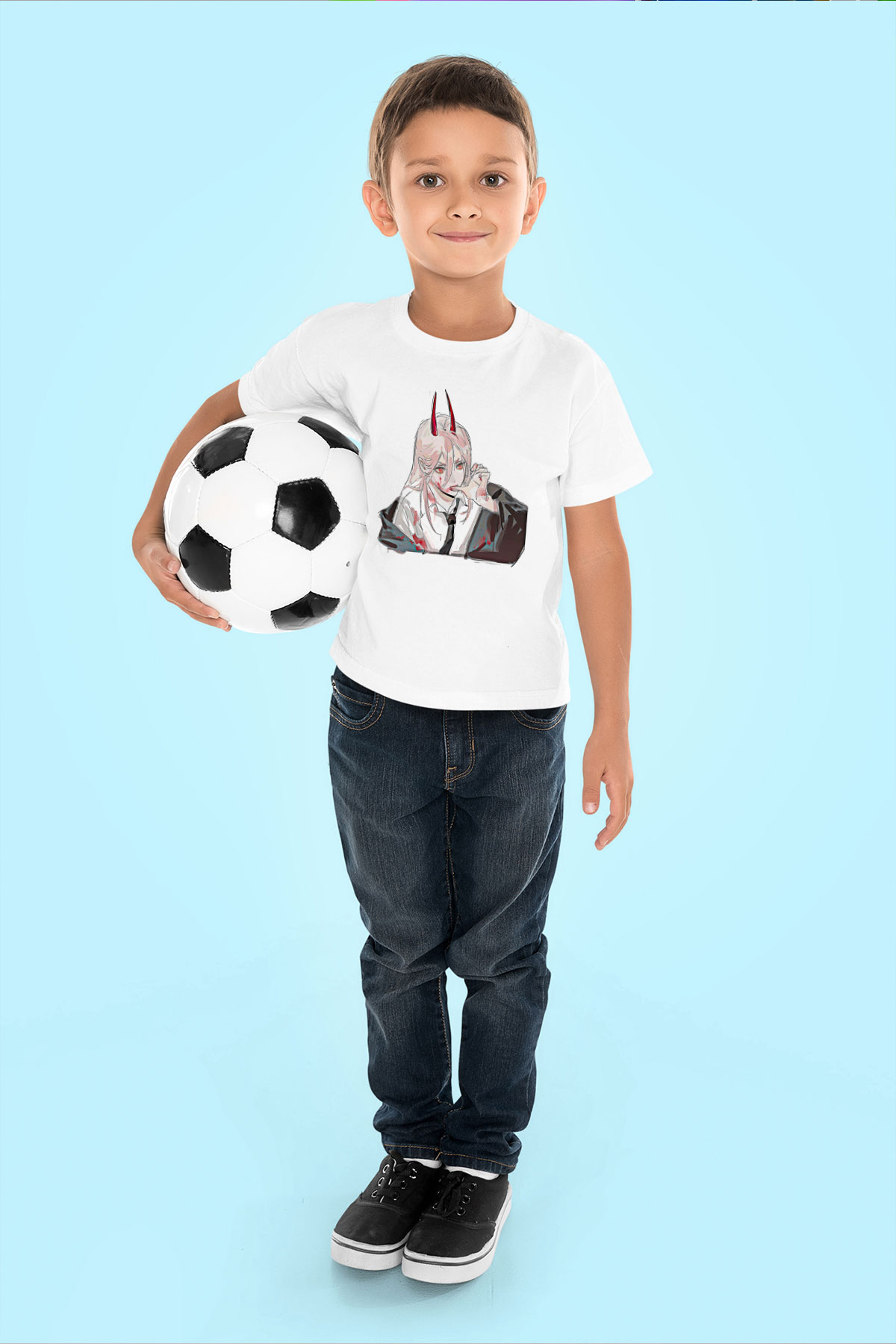 Chainsaw Man Baskılı Beyaz Unisex Beyaz Çocuk Tişört - Tshirt