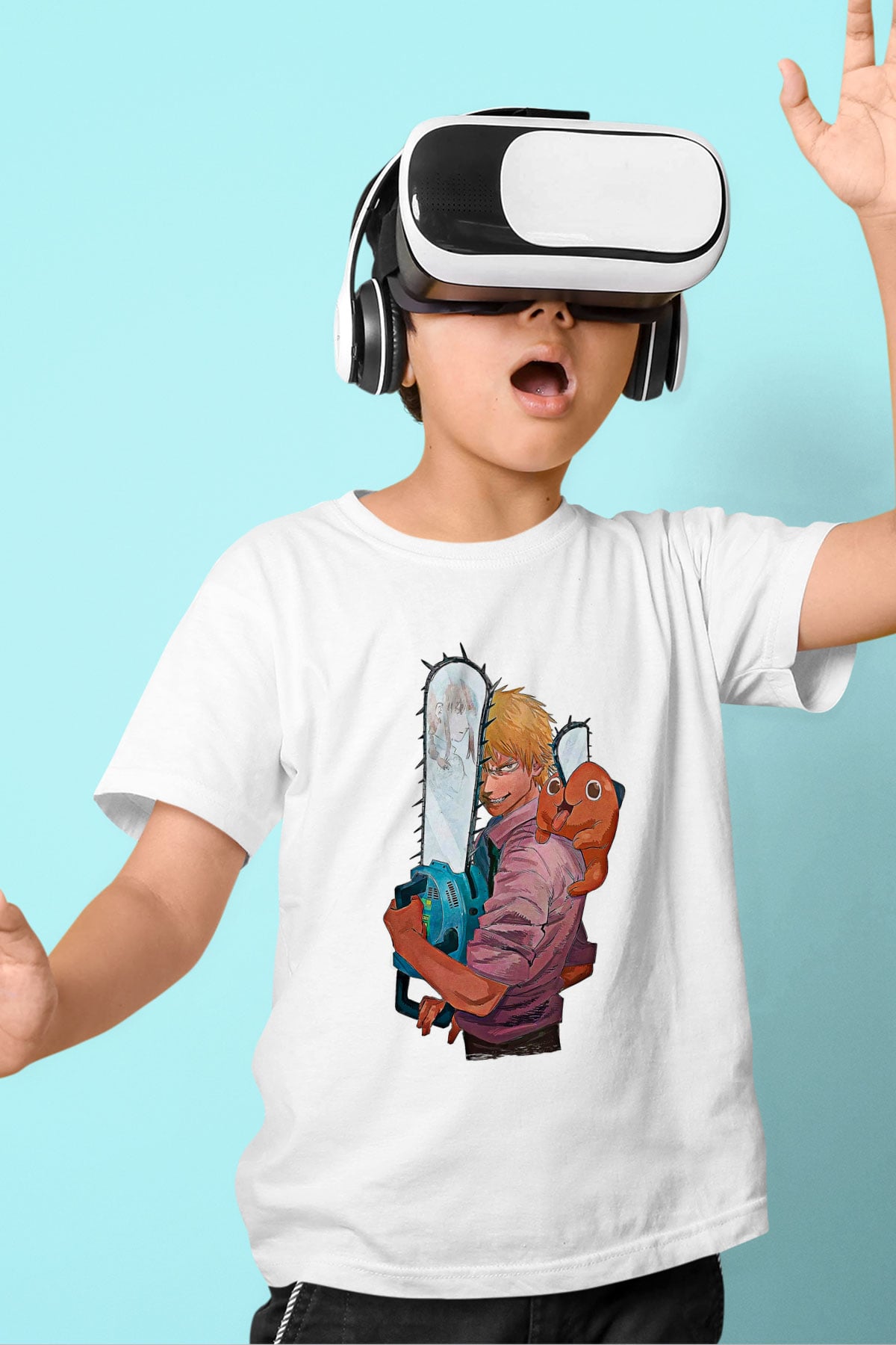 Chainsaw Man Baskılı Beyaz Unisex Beyaz Çocuk Tişört - Tshirt