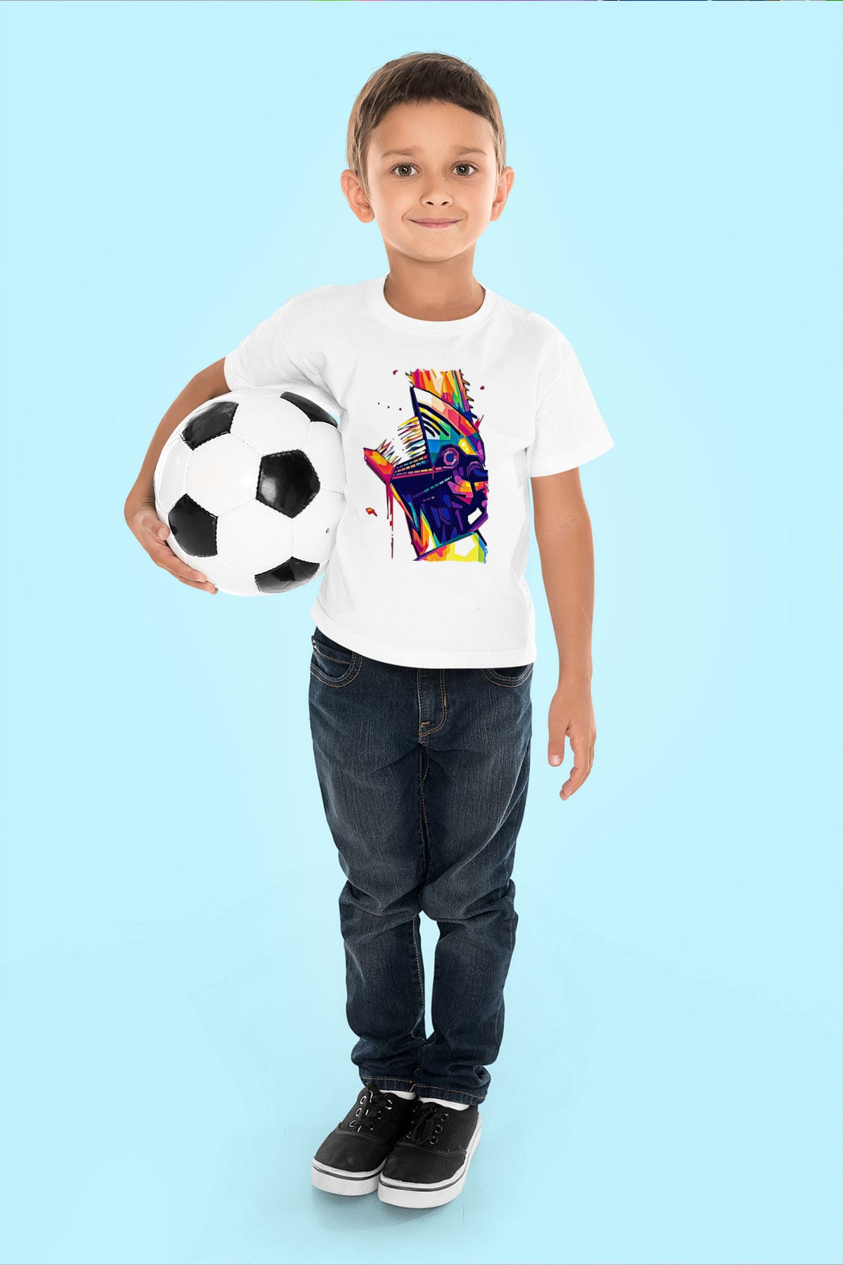 Chainsaw Man Baskılı Beyaz Unisex Beyaz Çocuk Tişört - Tshirt