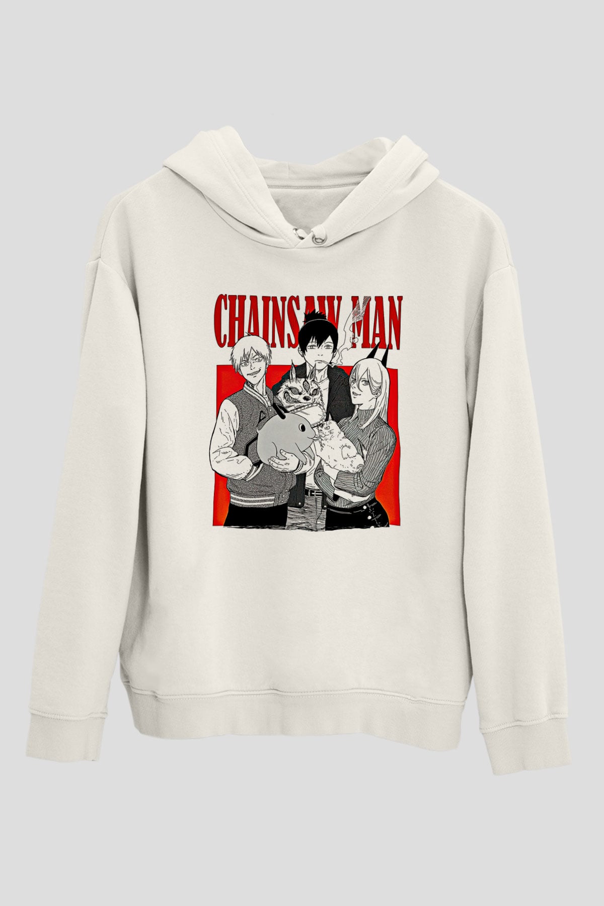 Chainsaw Man Baskılı Beyaz Unisex Hoodie