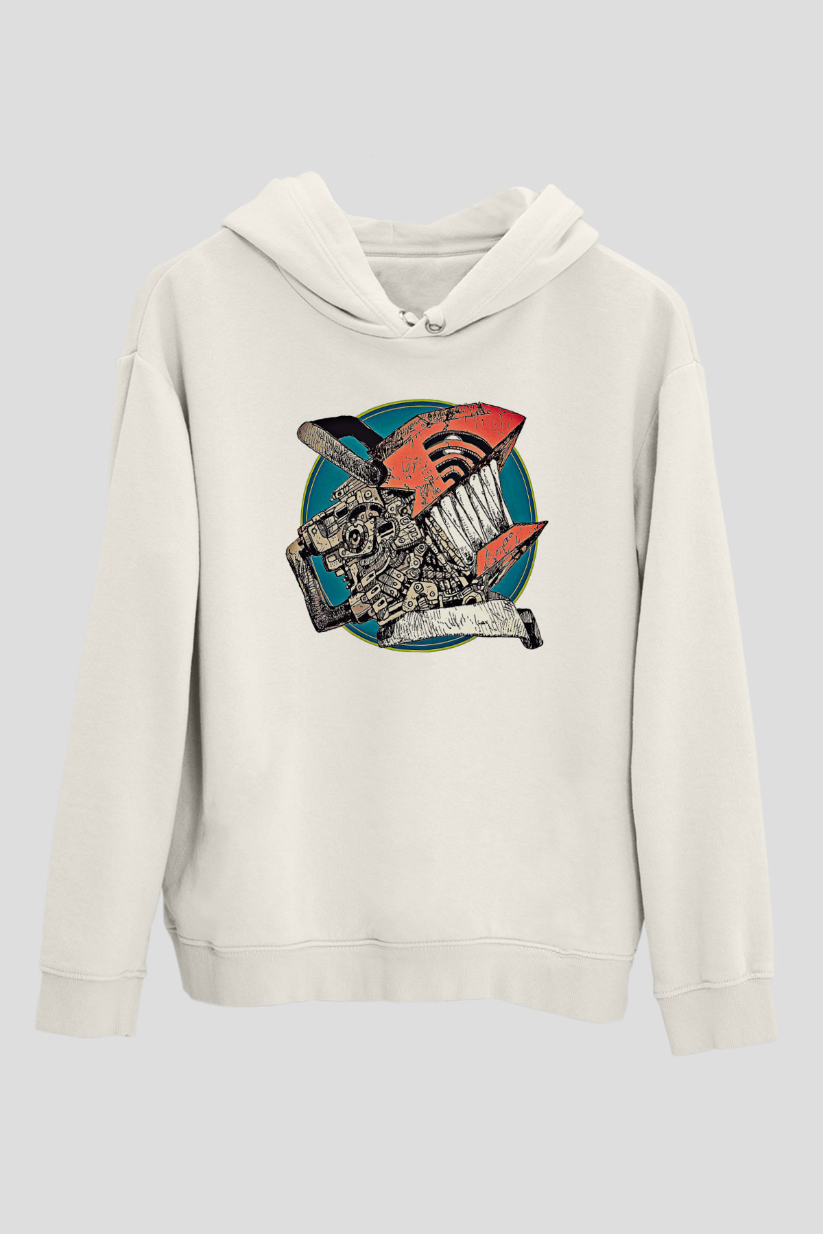 Chainsaw Man Baskılı Beyaz Unisex Hoodie