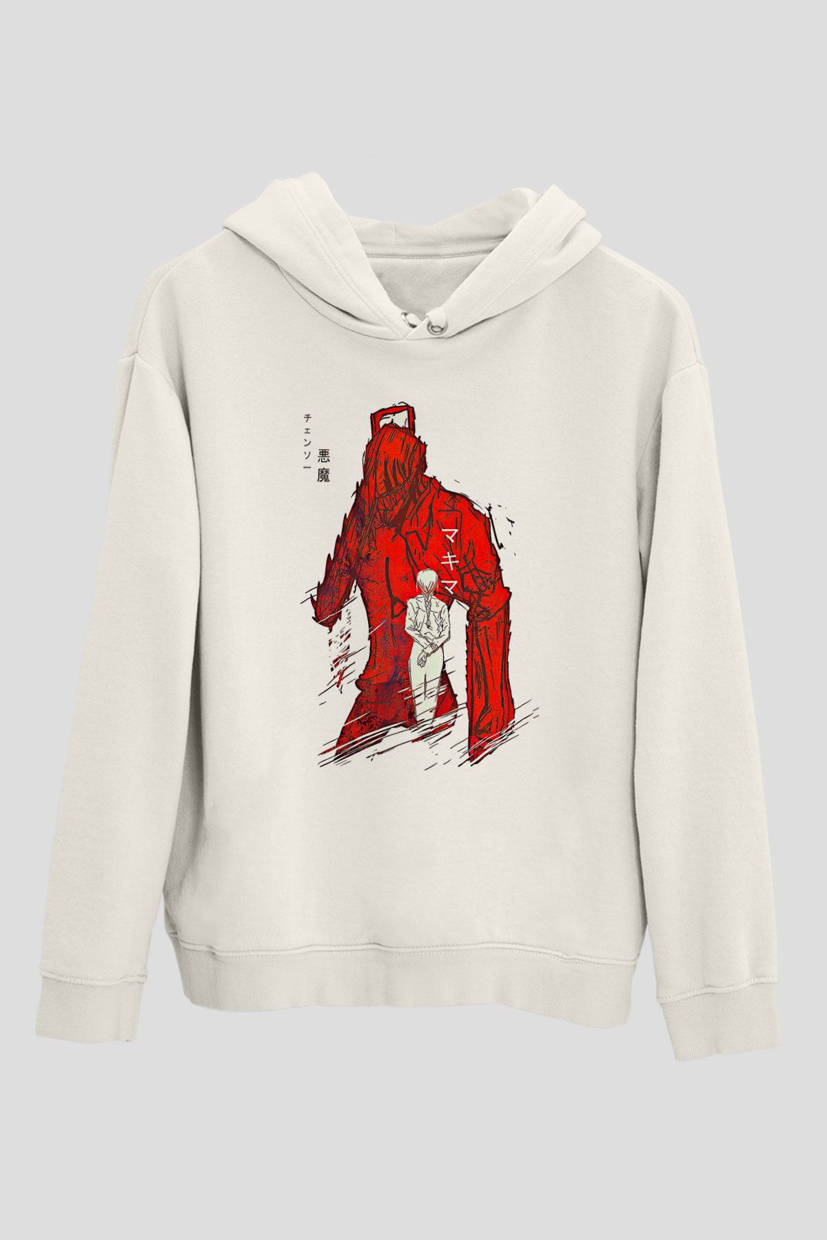 Chainsaw Man Baskılı Beyaz Unisex Hoodie