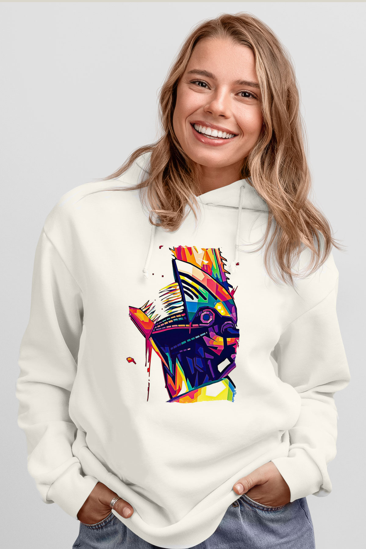 Chainsaw Man Baskılı Beyaz Unisex Hoodie