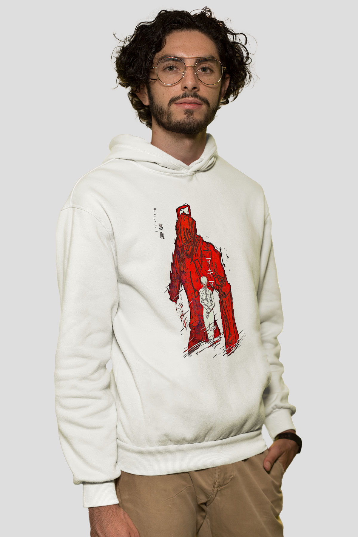 Chainsaw Man Baskılı Beyaz Unisex Hoodie