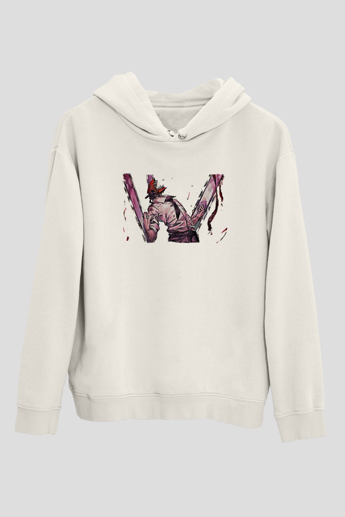 Chainsaw Man Baskılı Beyaz Unisex Hoodie