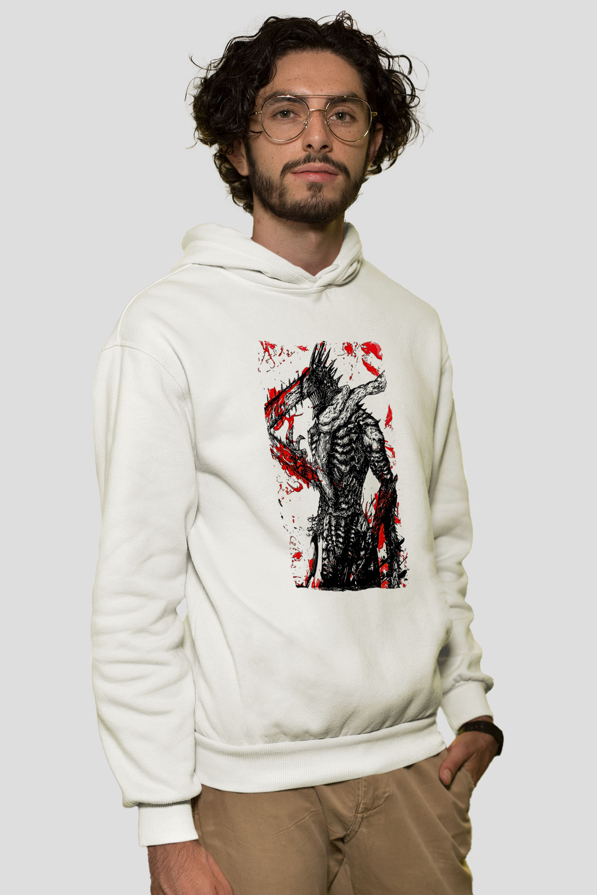 Chainsaw Man Baskılı Beyaz Unisex Hoodie