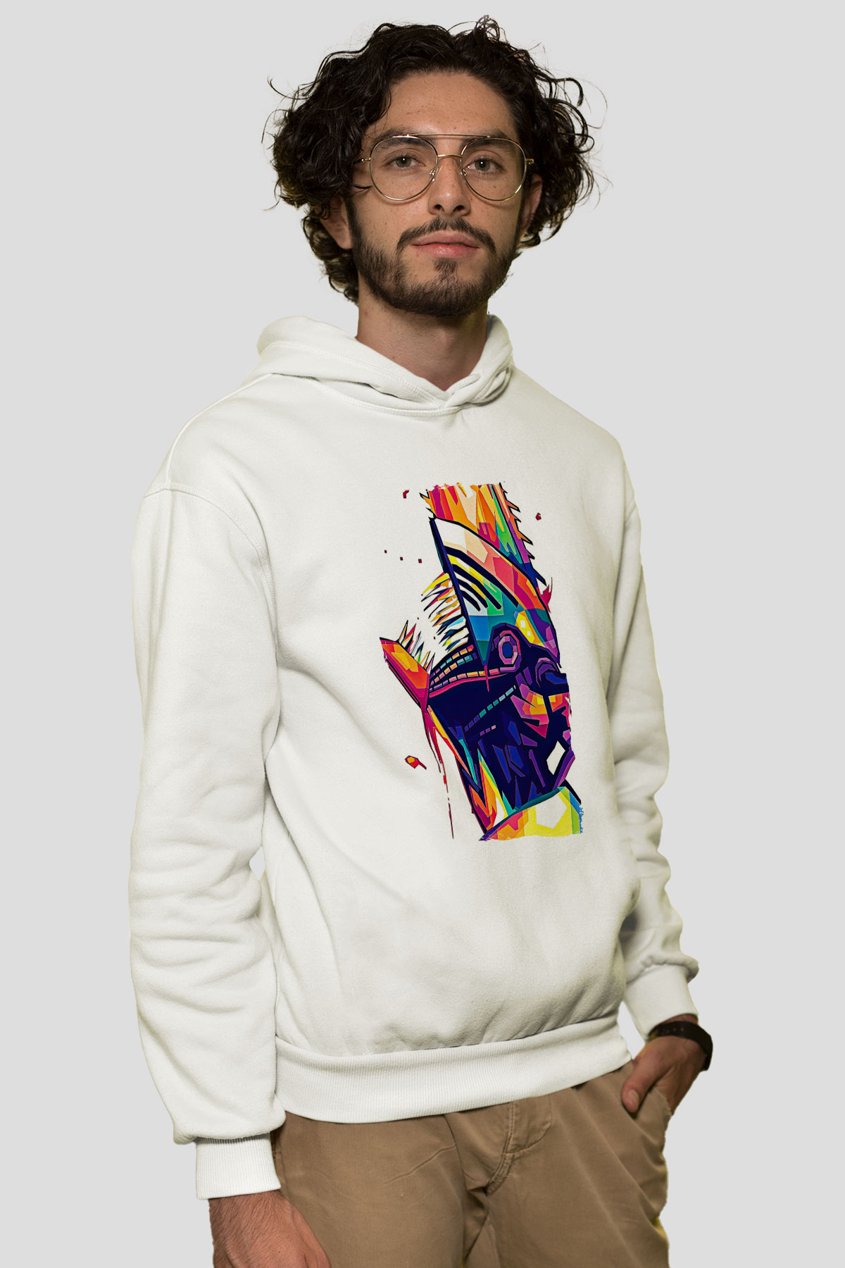 Chainsaw Man Baskılı Beyaz Unisex Hoodie