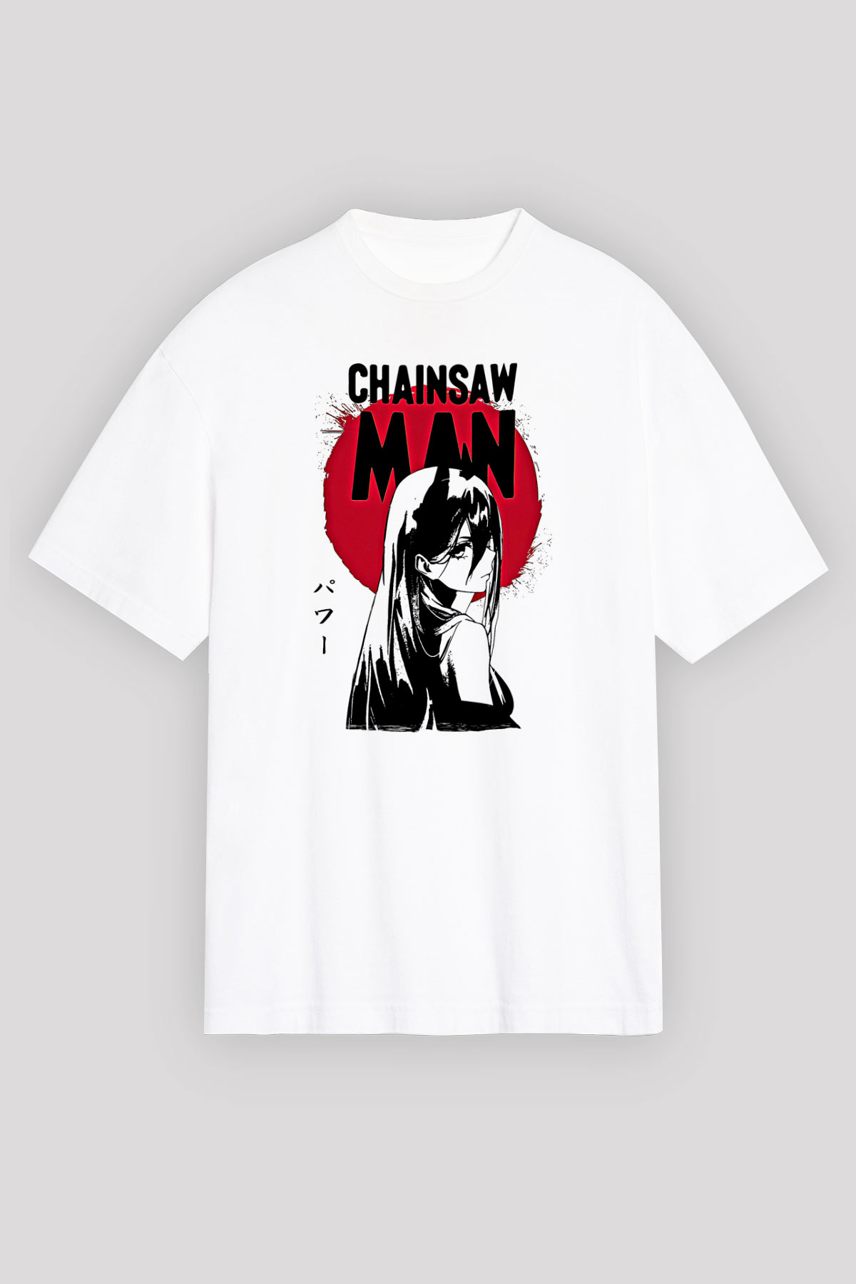 Chainsaw Man Baskılı Beyaz Unisex Oversize Tişört - Tshirt
