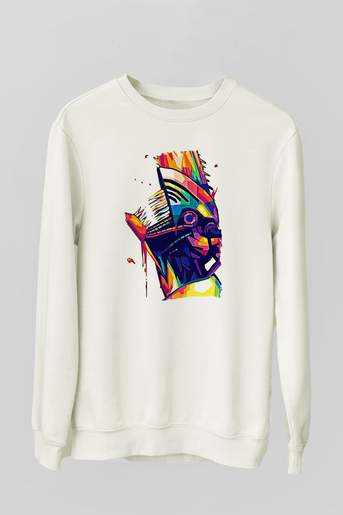 Chainsaw Man Baskılı Beyaz Unisex Sweatshirt