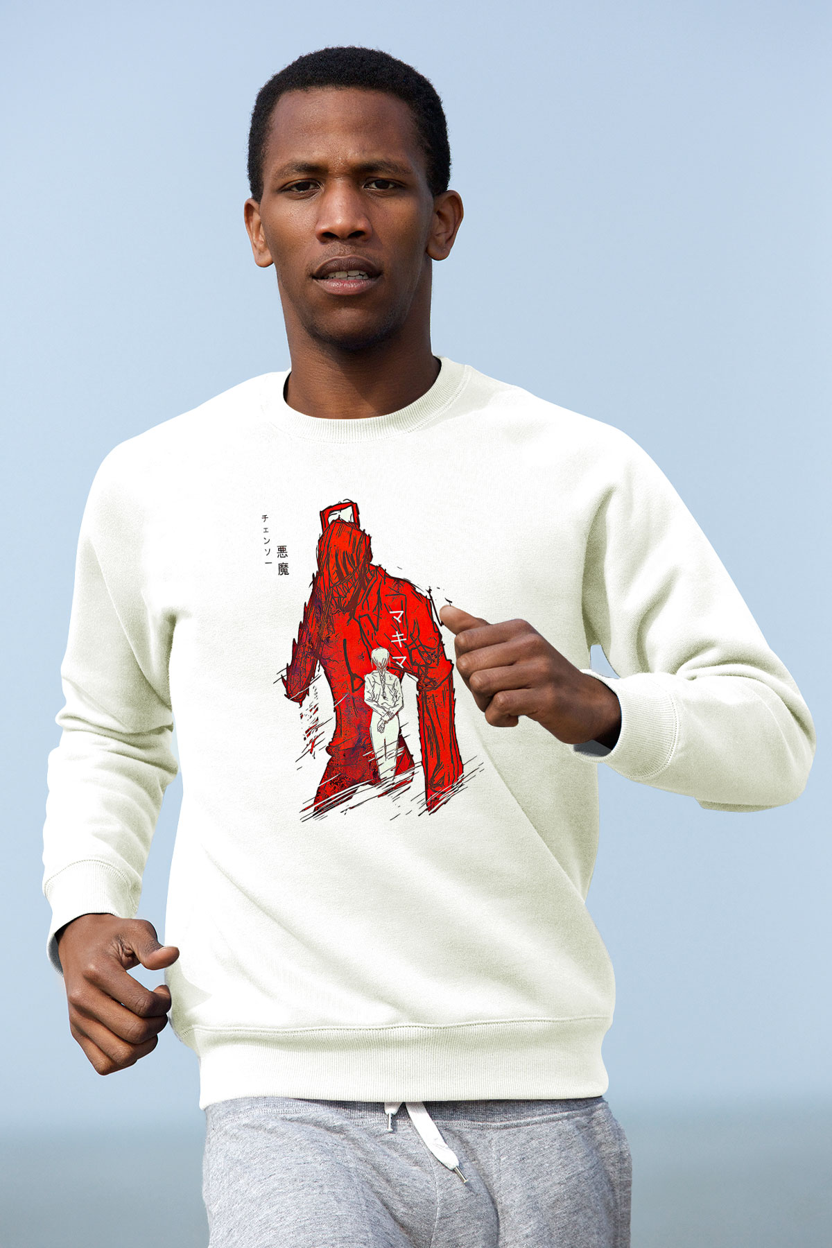 Chainsaw Man Baskılı Beyaz Unisex Sweatshirt