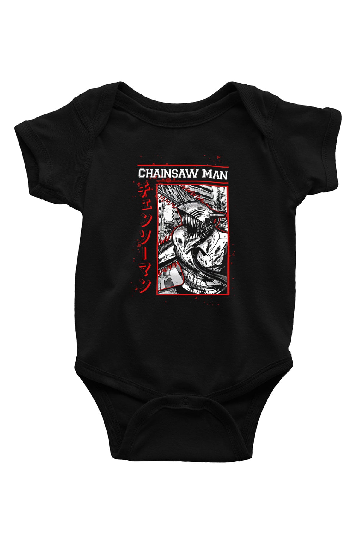 Chainsaw Man Baskılı Unisex Siyah Bebek Body - Zıbın