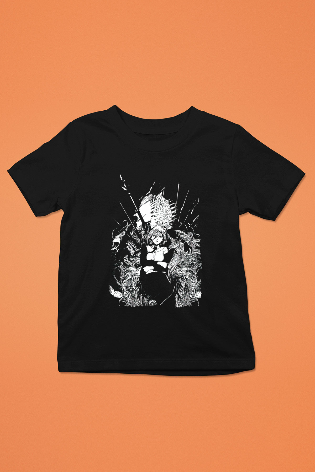 Chainsaw Man Baskılı Unisex Siyah Çocuk Tişört - Tshirt