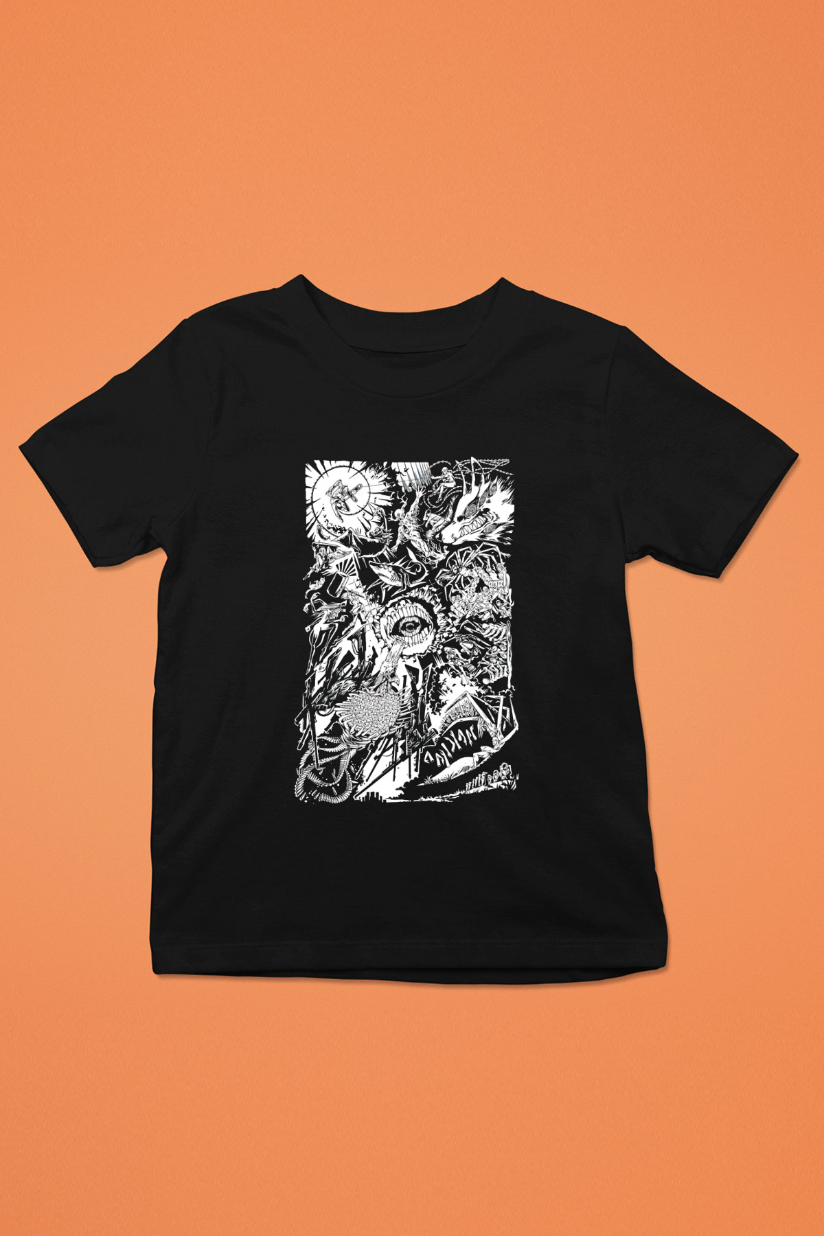 Chainsaw Man Baskılı Unisex Siyah Çocuk Tişört - Tshirt