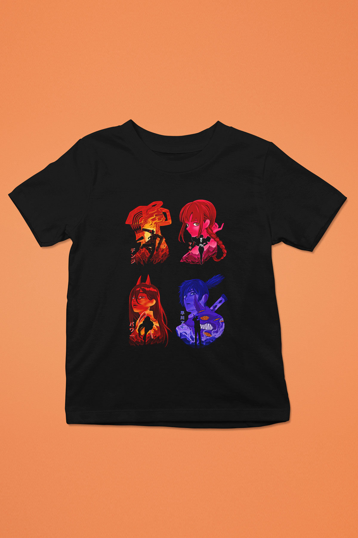 Chainsaw Man Baskılı Unisex Siyah Çocuk Tişört - Tshirt