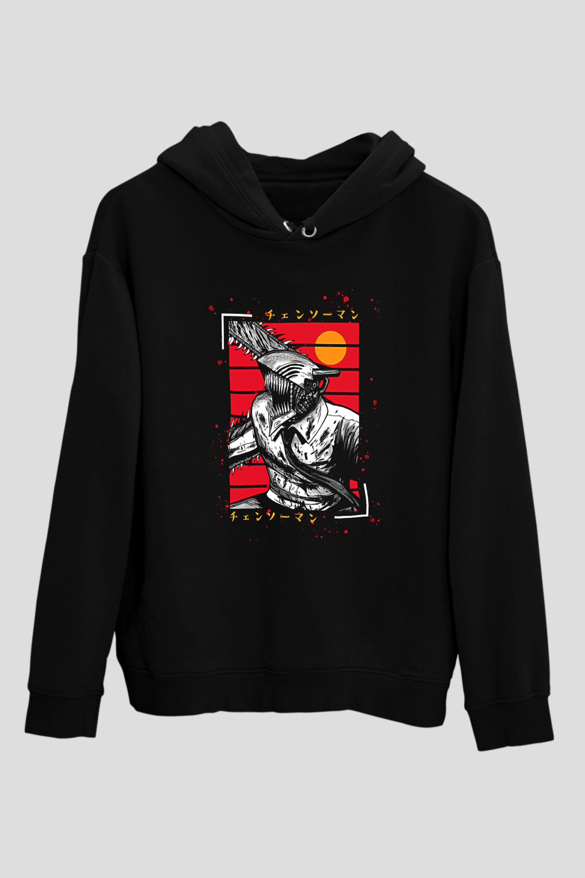 Chainsaw Man Baskılı Unisex Siyah Hoodie
