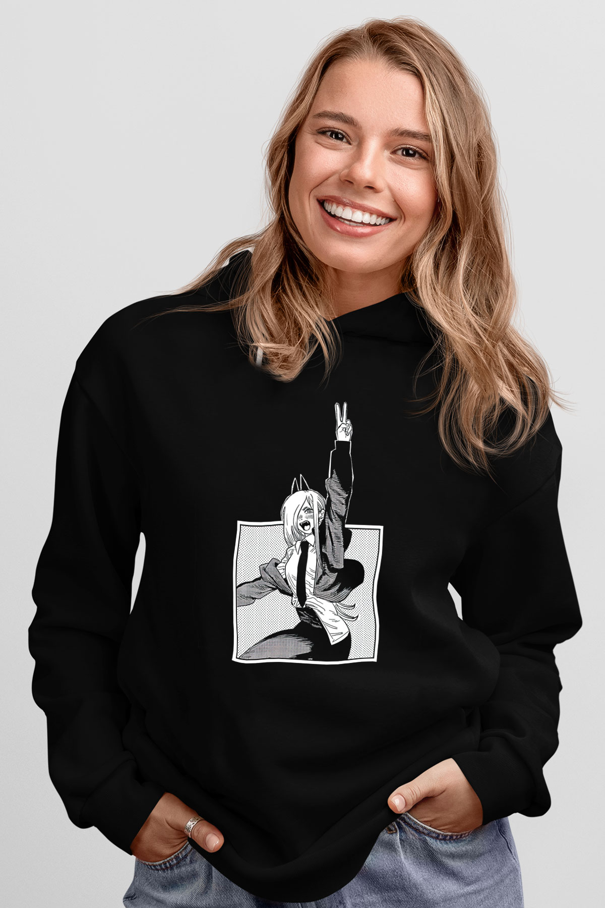 Chainsaw Man Baskılı Unisex Siyah Hoodie