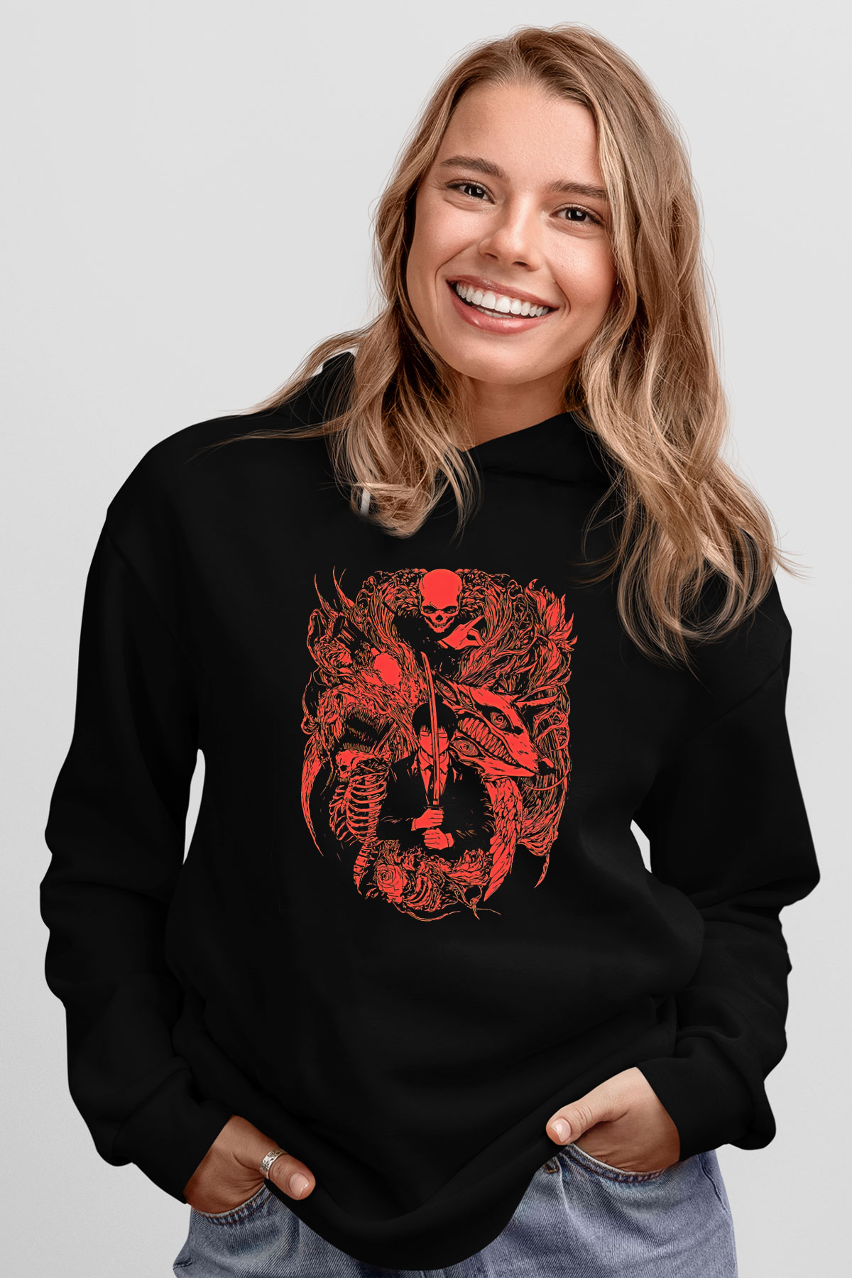 Chainsaw Man Baskılı Unisex Siyah Hoodie