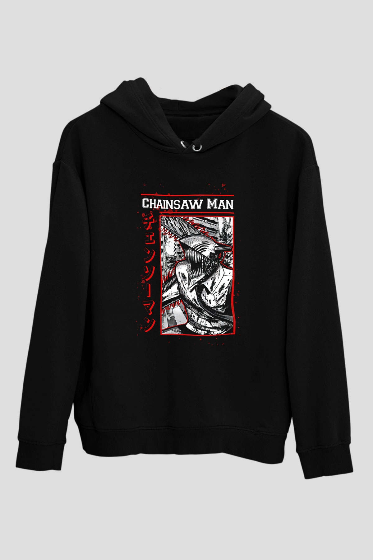Chainsaw Man Baskılı Unisex Siyah Hoodie