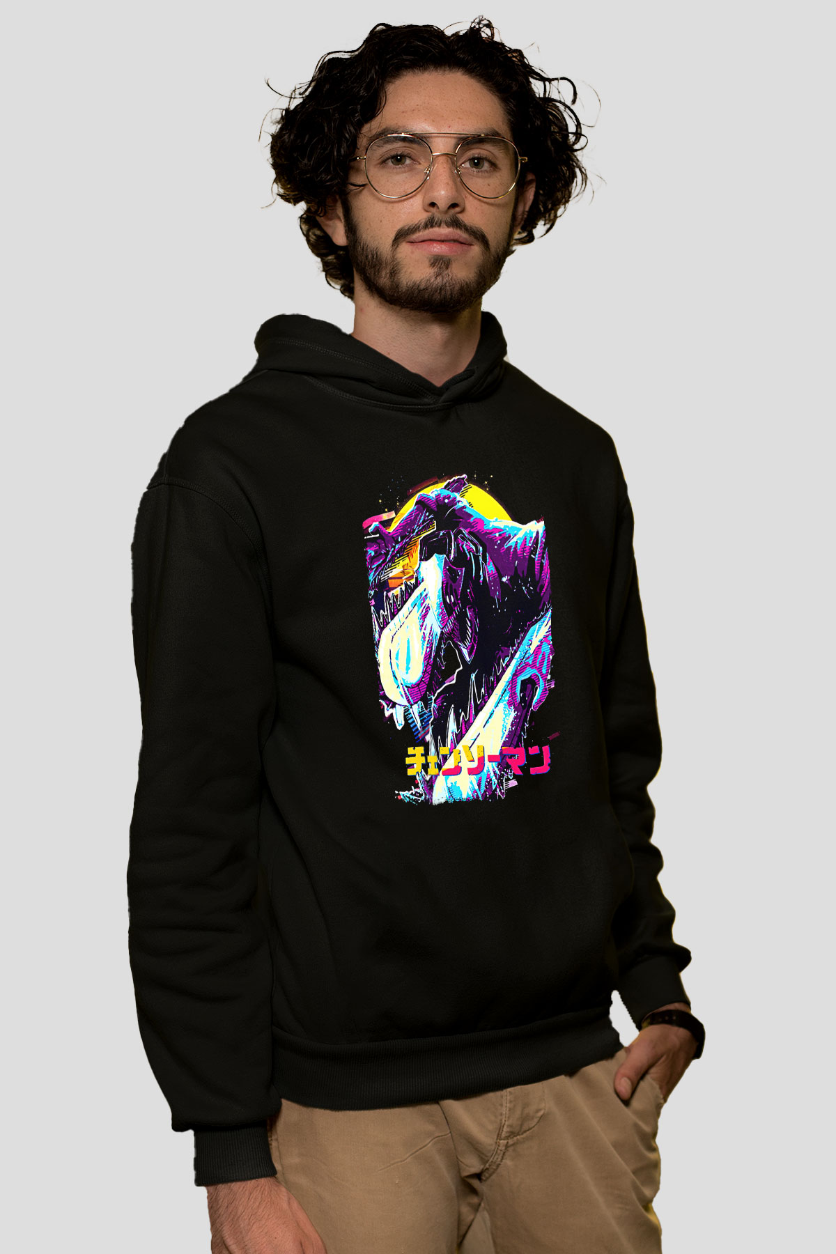 Chainsaw Man Baskılı Unisex Siyah Hoodie