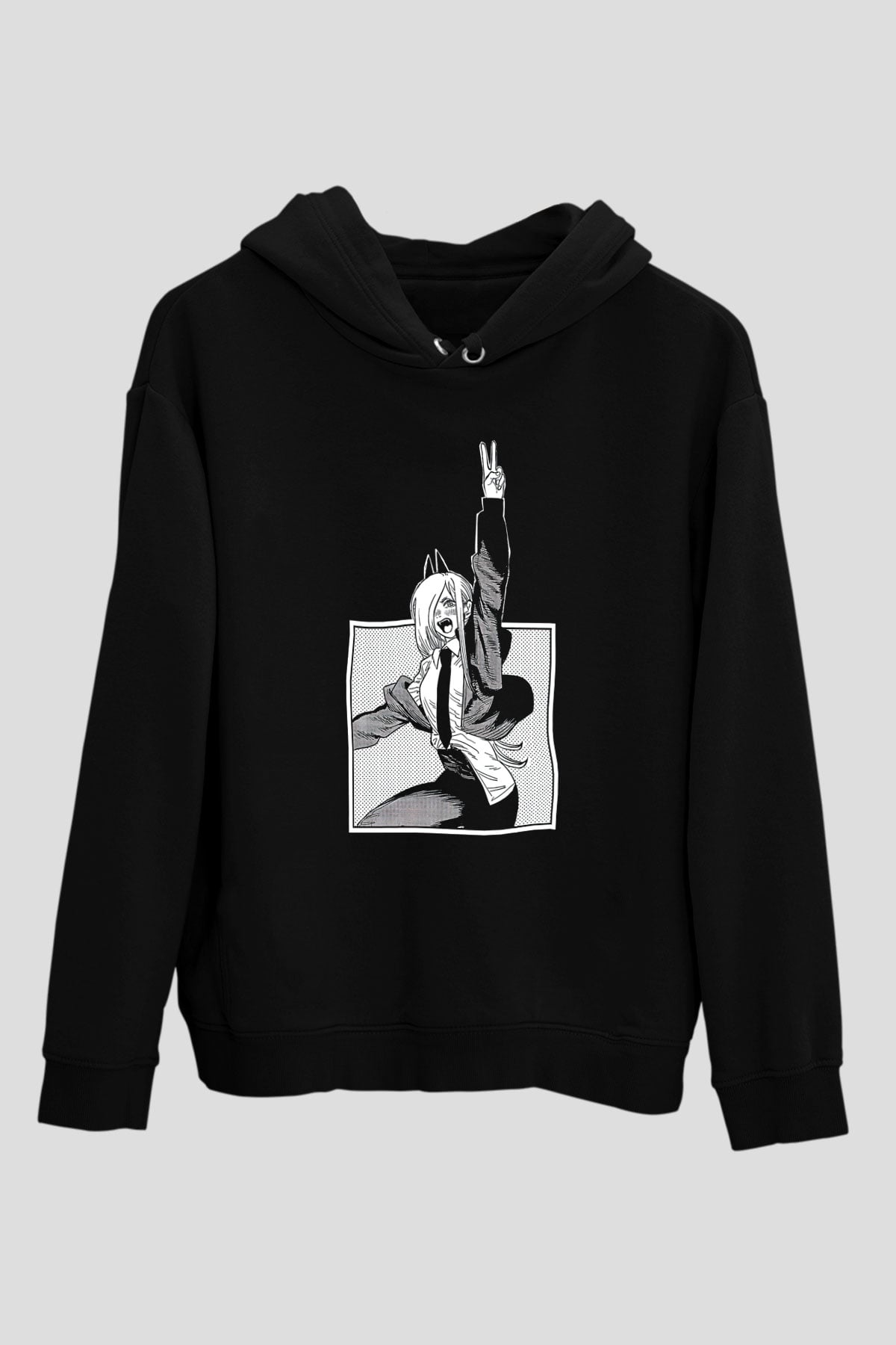 Chainsaw Man Baskılı Unisex Siyah Hoodie