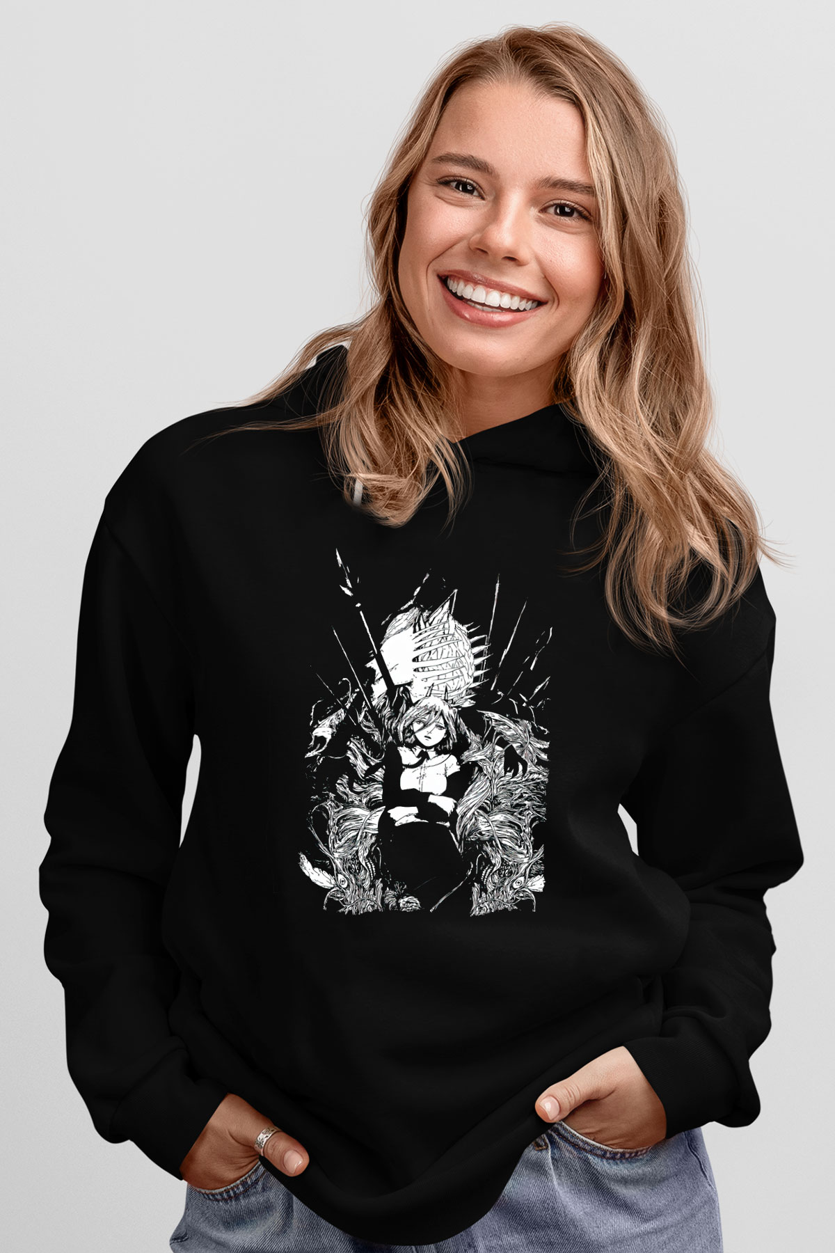 Chainsaw Man Baskılı Unisex Siyah Hoodie