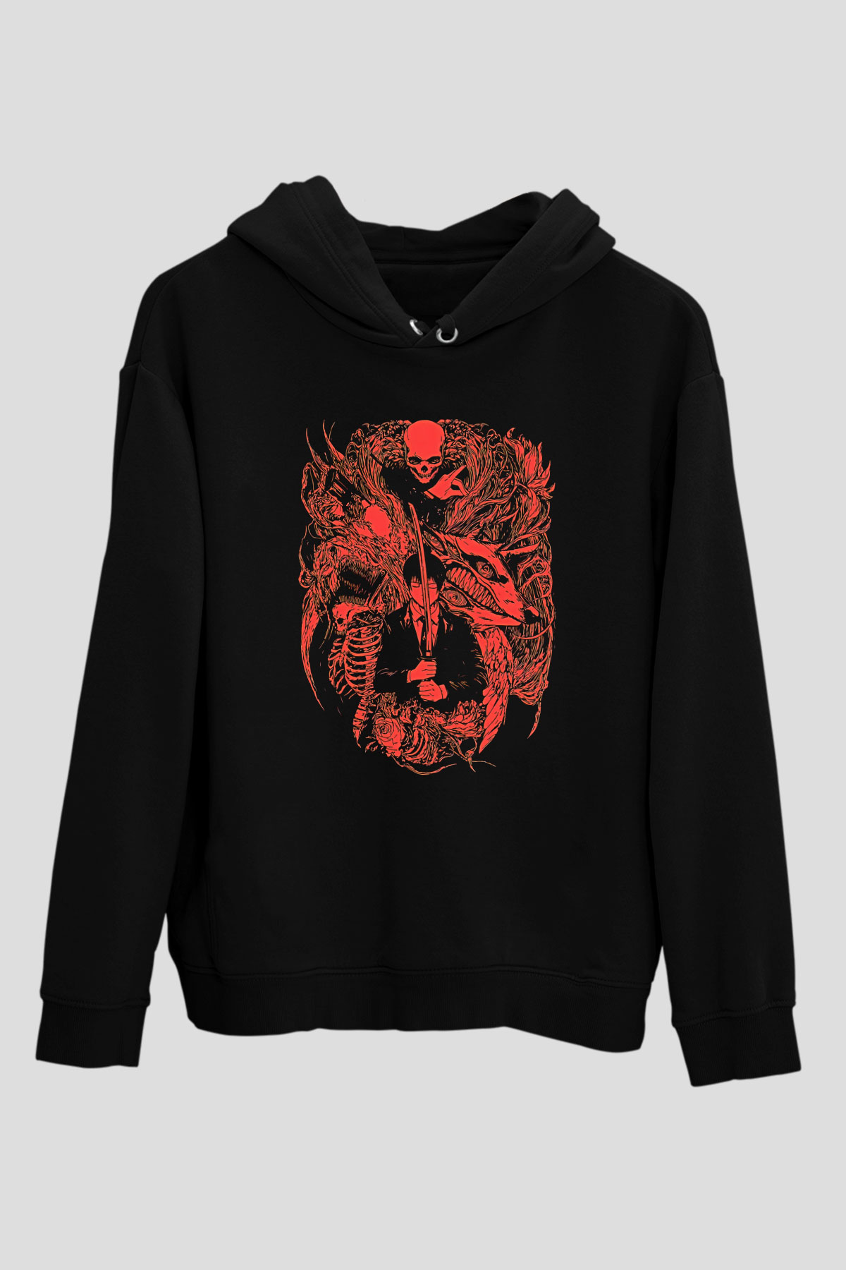 Chainsaw Man Baskılı Unisex Siyah Hoodie