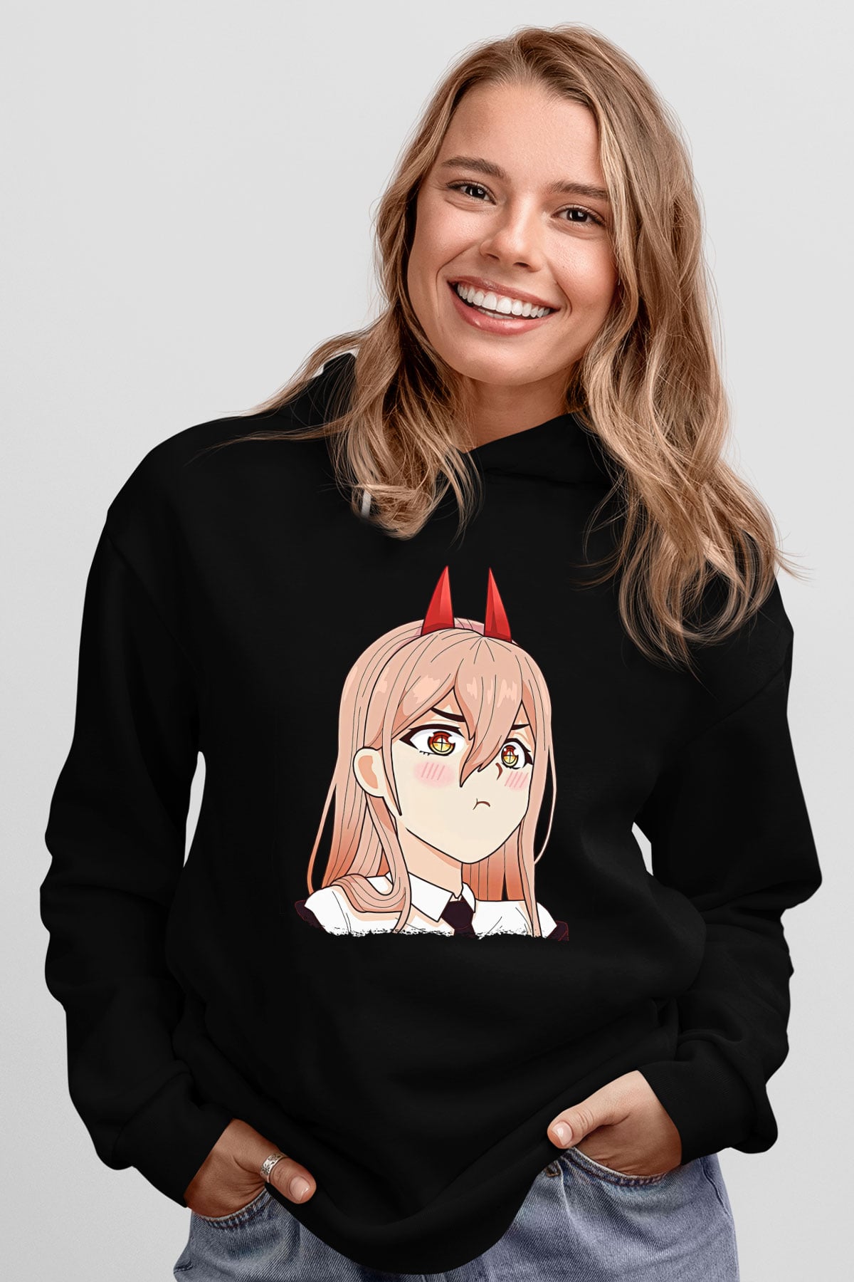 Chainsaw Man Baskılı Unisex Siyah Hoodie