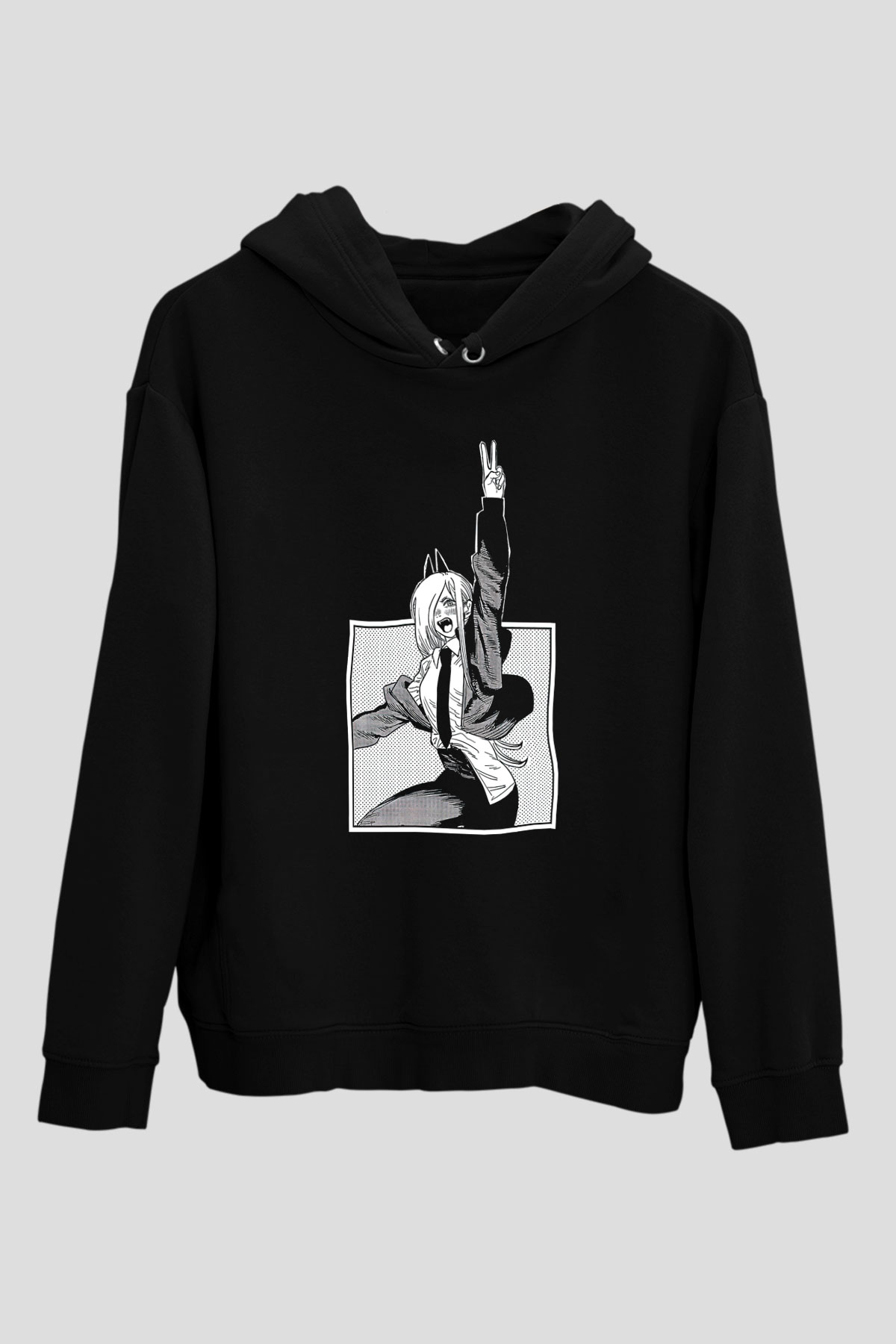 Chainsaw Man Baskılı Unisex Siyah Hoodie