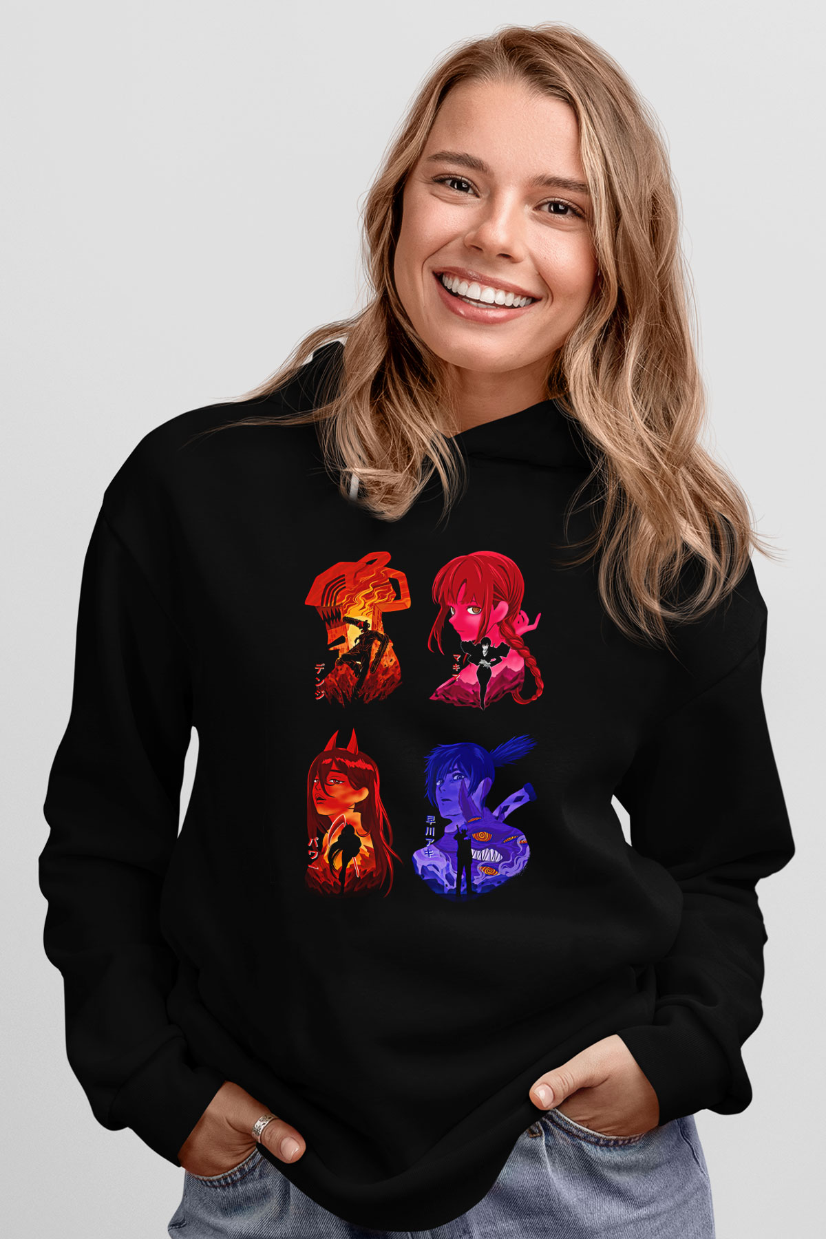 Chainsaw Man Baskılı Unisex Siyah Hoodie