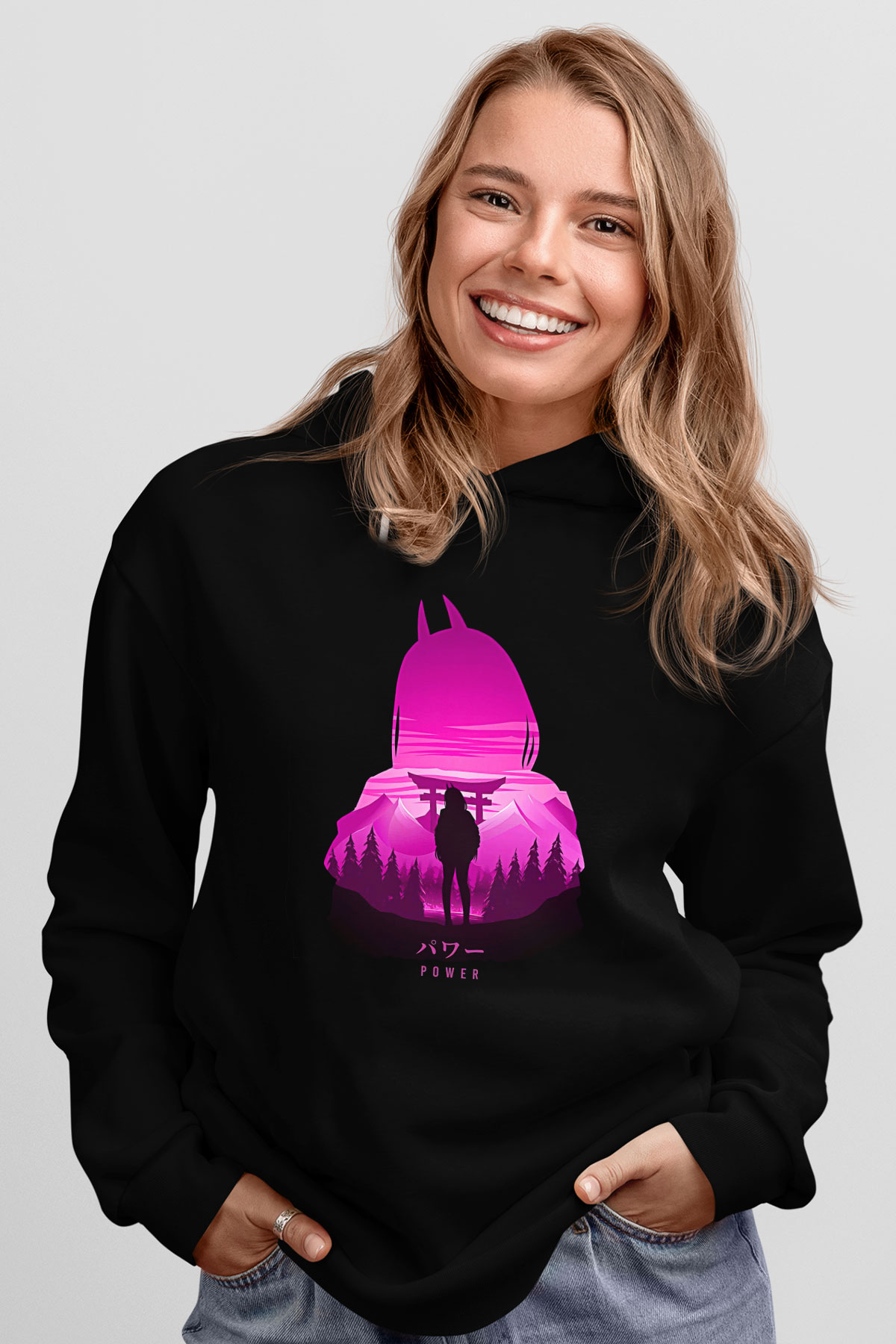 Chainsaw Man Baskılı Unisex Siyah Hoodie
