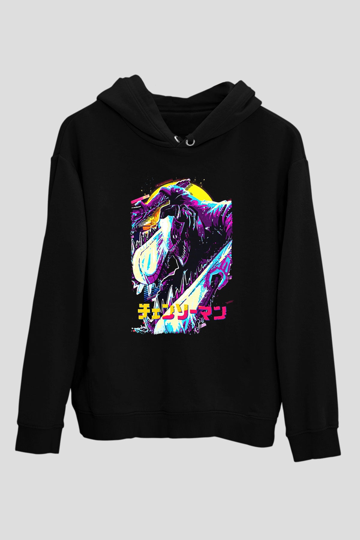 Chainsaw Man Baskılı Unisex Siyah Hoodie
