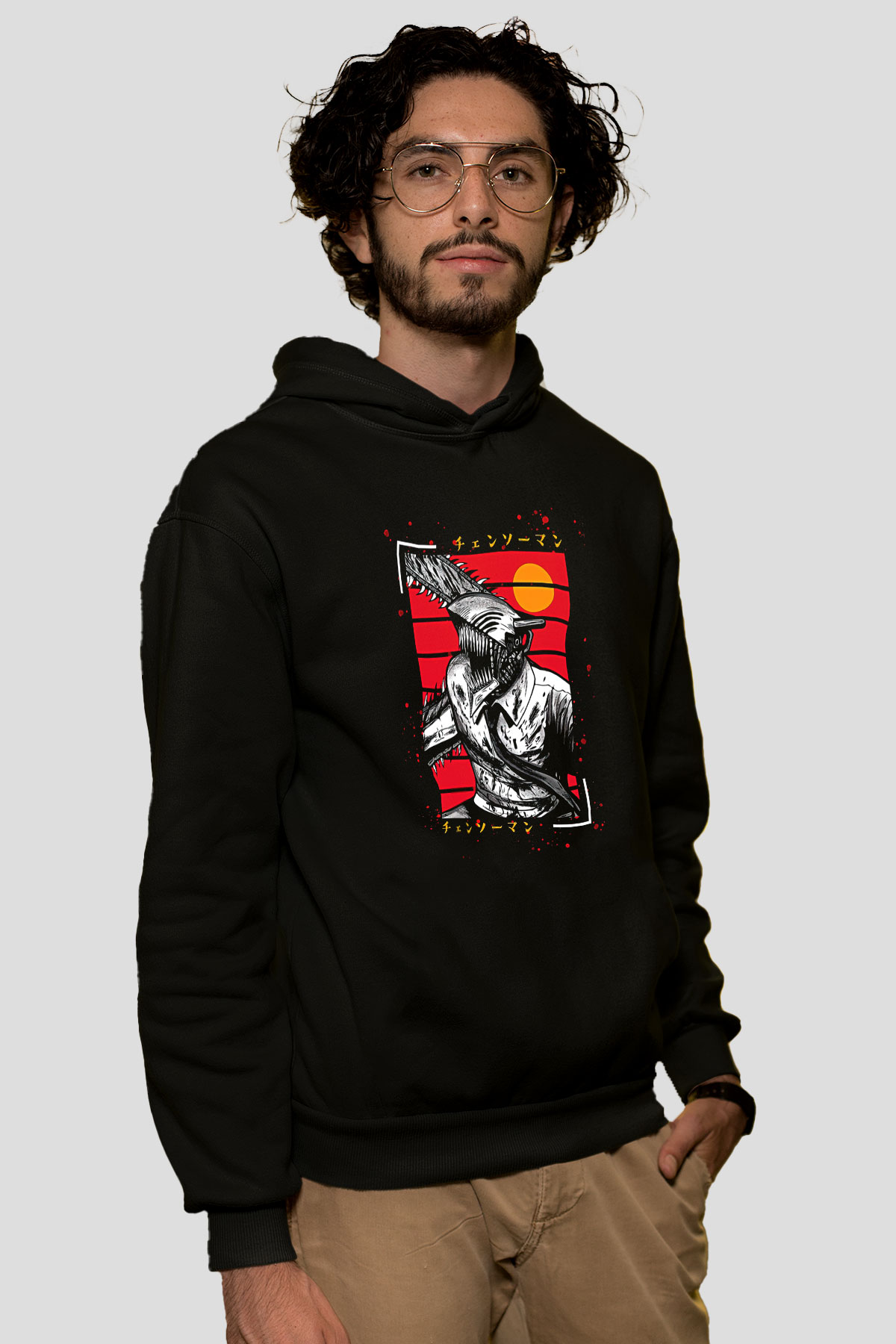 Chainsaw Man Baskılı Unisex Siyah Hoodie