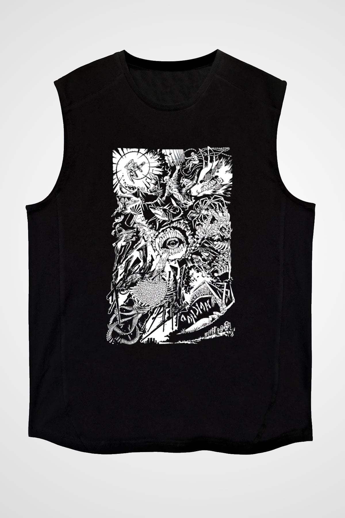 Chainsaw Man Baskılı Unisex Siyah Kolsuz Tişört - Tshirt