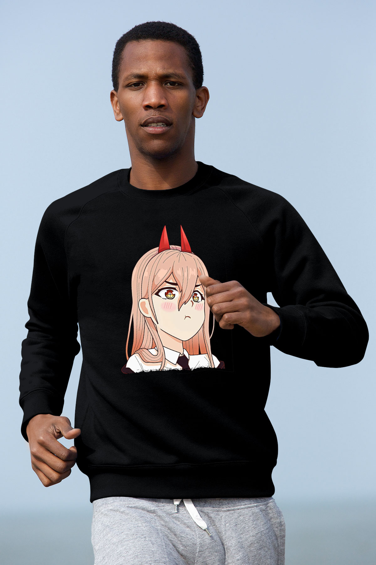 Chainsaw Man Baskılı Unisex Siyah Sweatshirt