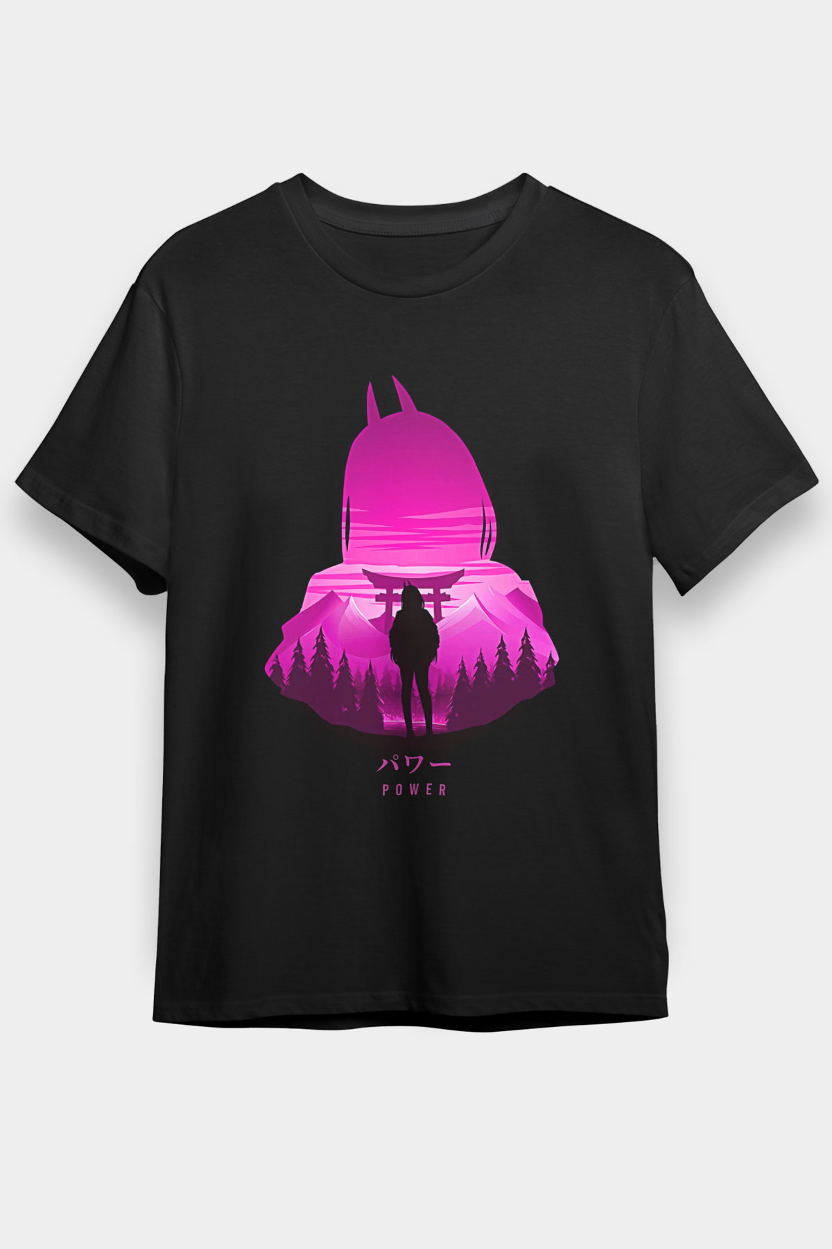 Chainsaw Man Baskılı Unisex Siyah Tişört - Tshirt