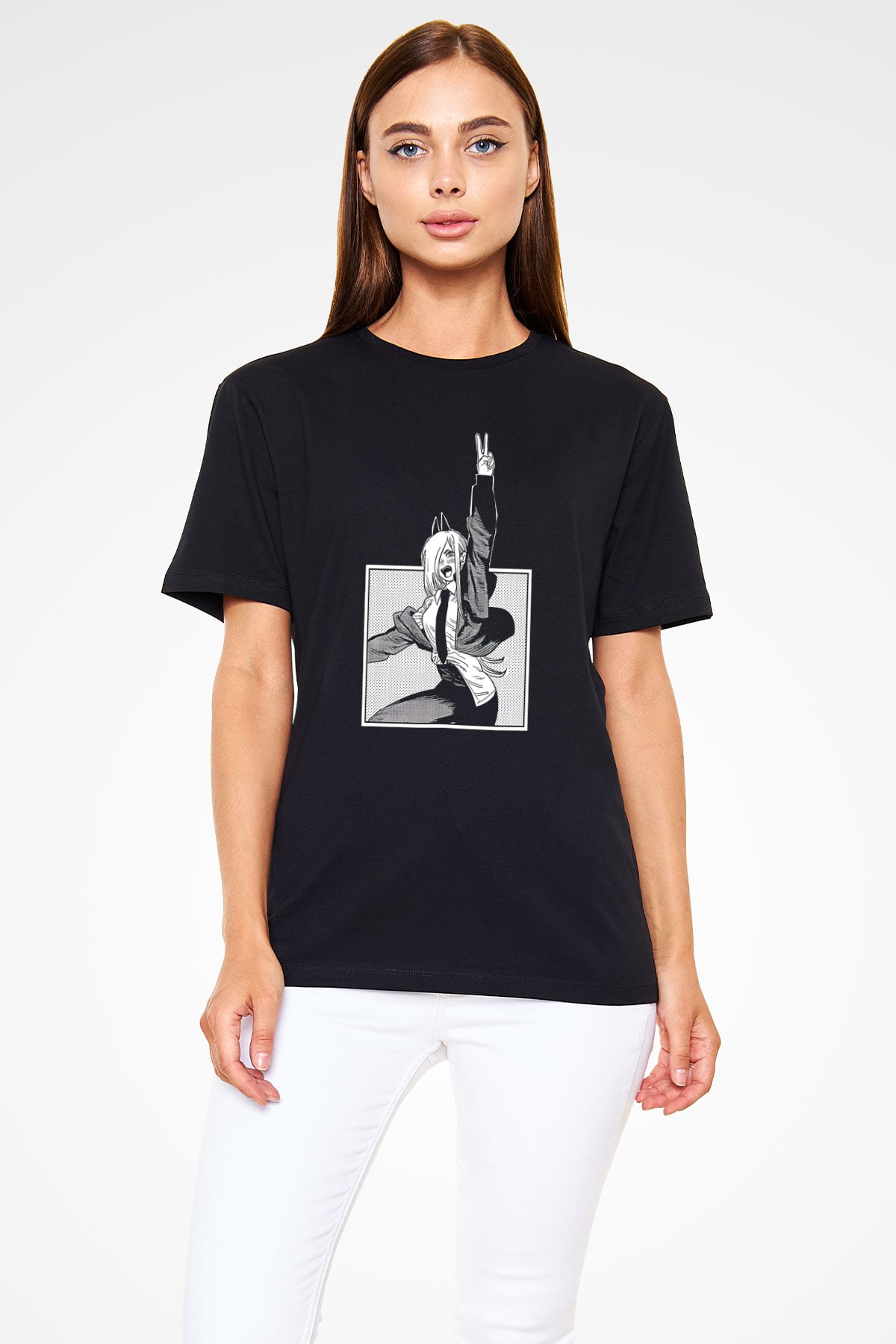 Chainsaw Man Baskılı Unisex Siyah Tişört - Tshirt