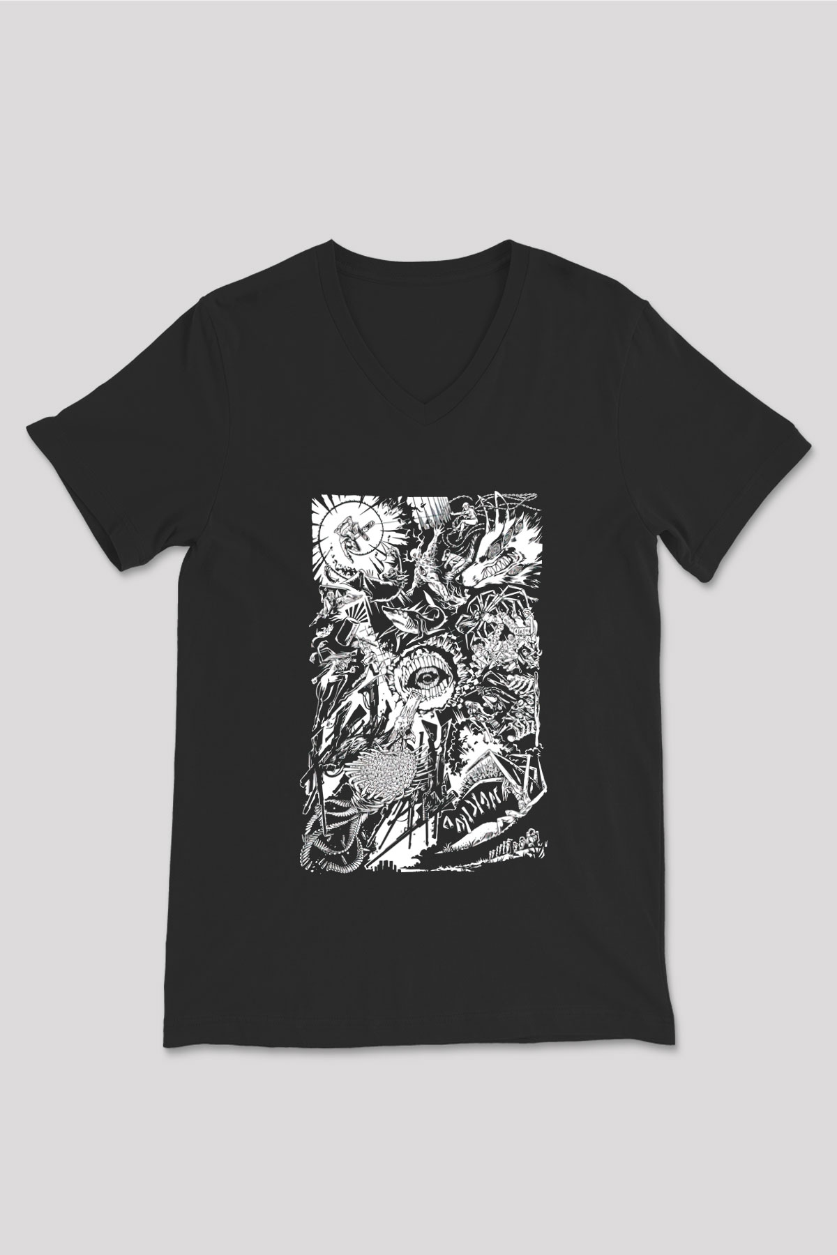 Chainsaw Man Baskılı Unisex Siyah V Yaka Tişört - Tshirt