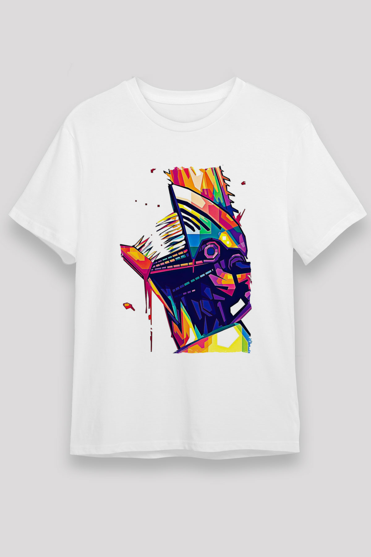 Chainsaw Man Unisex Baskılı Beyaz Tişört - Tshirt