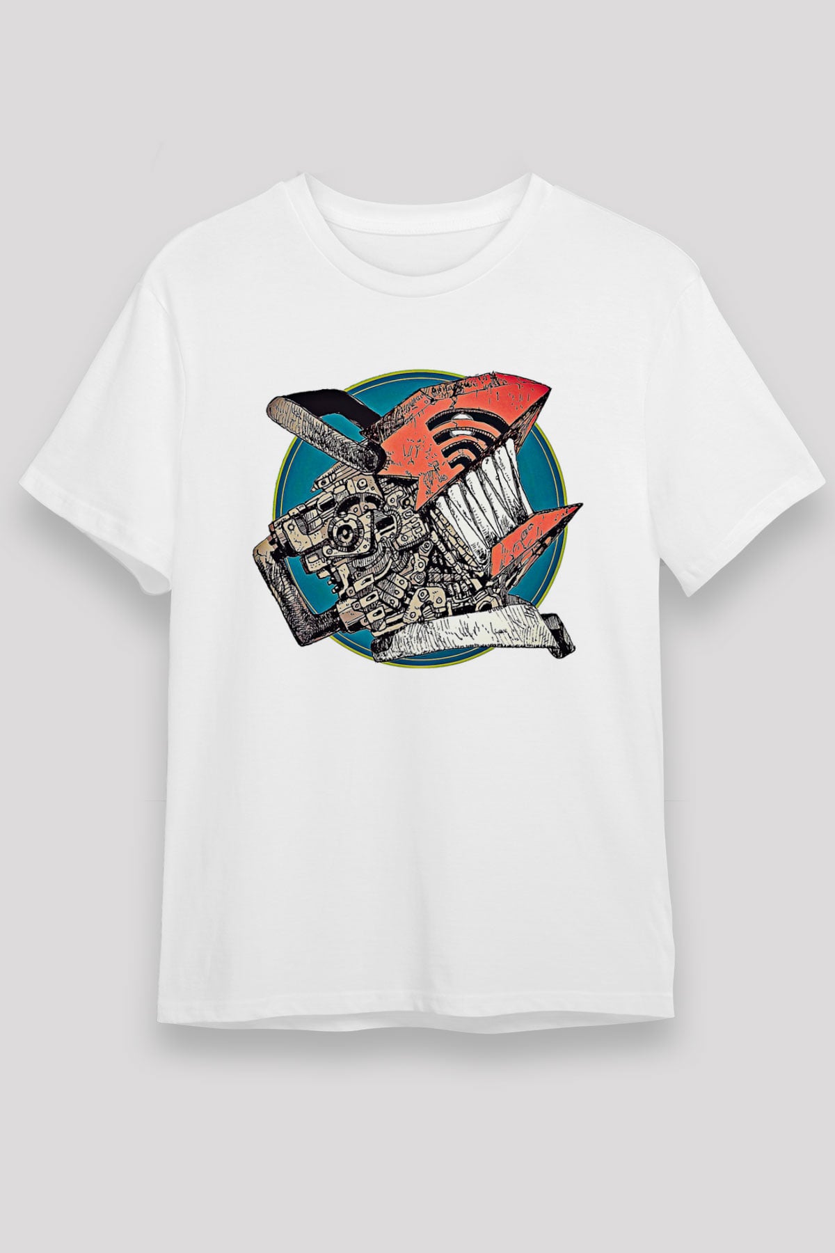 Chainsaw Man Unisex Baskılı Beyaz Tişört - Tshirt