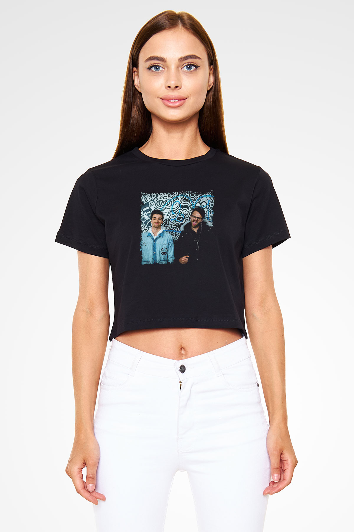 Chainsmokers Baskılı Crop Top Siyah Kadın Tişört
