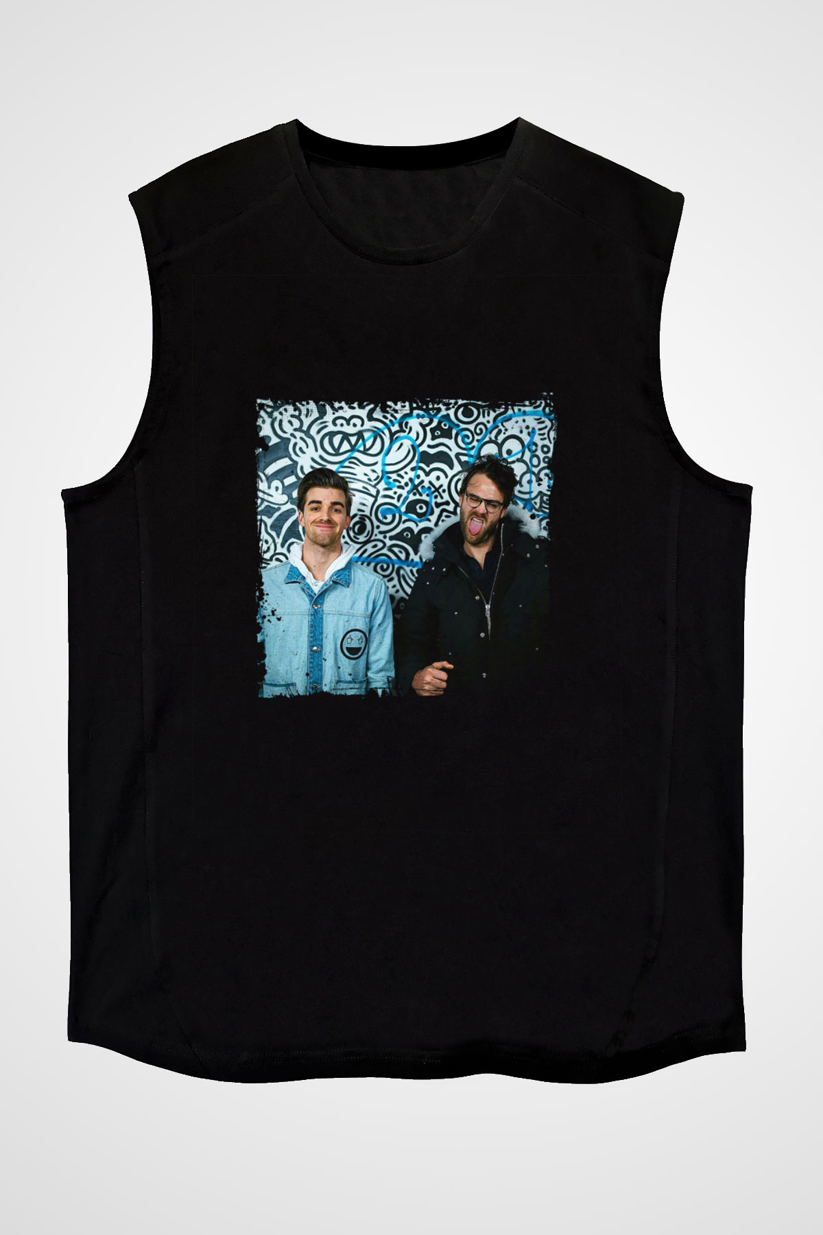 Chainsmokers Baskılı Unisex Siyah Kolsuz Tişört