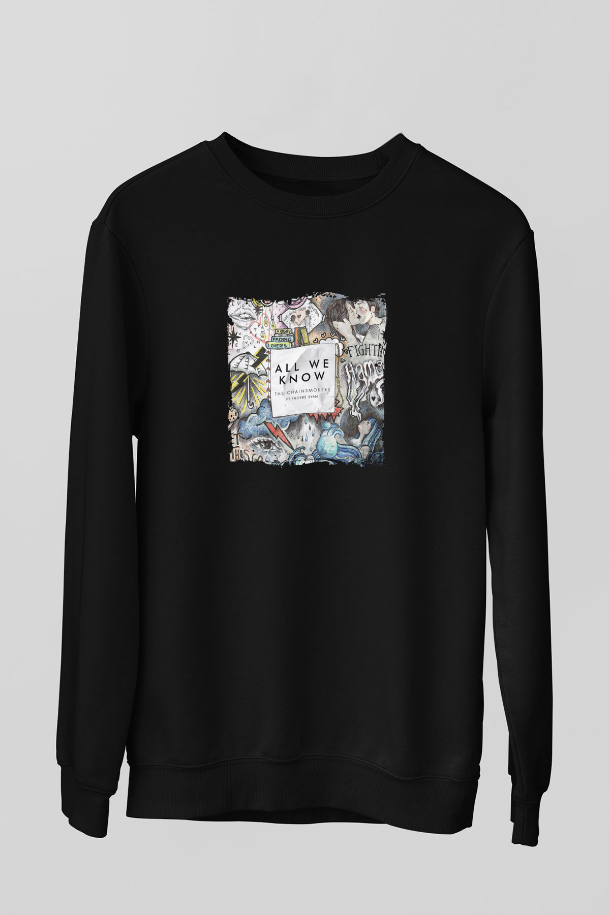 Chainsmokers Baskılı Unisex Siyah Sweatshirt