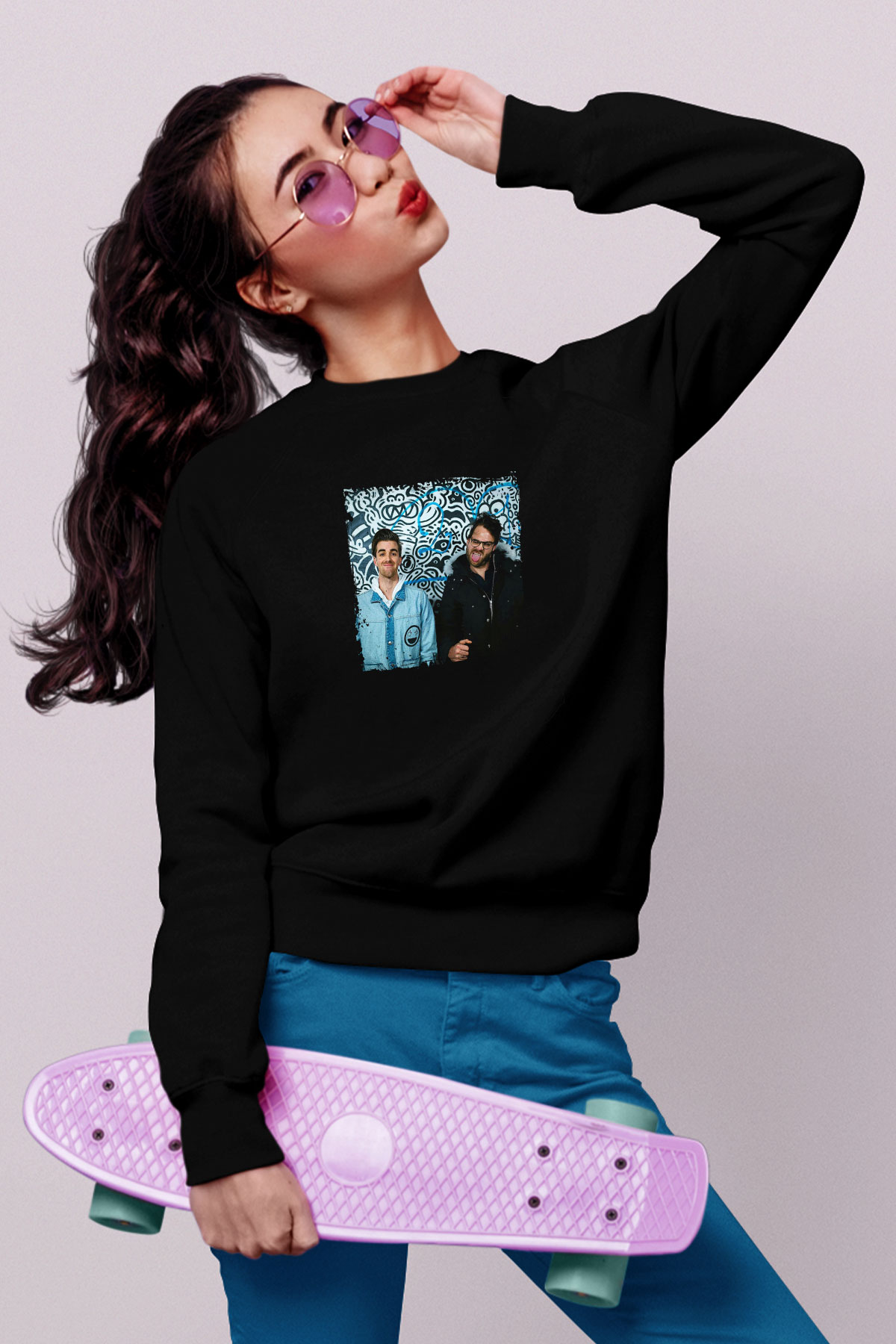 Chainsmokers Baskılı Unisex Siyah Sweatshirt