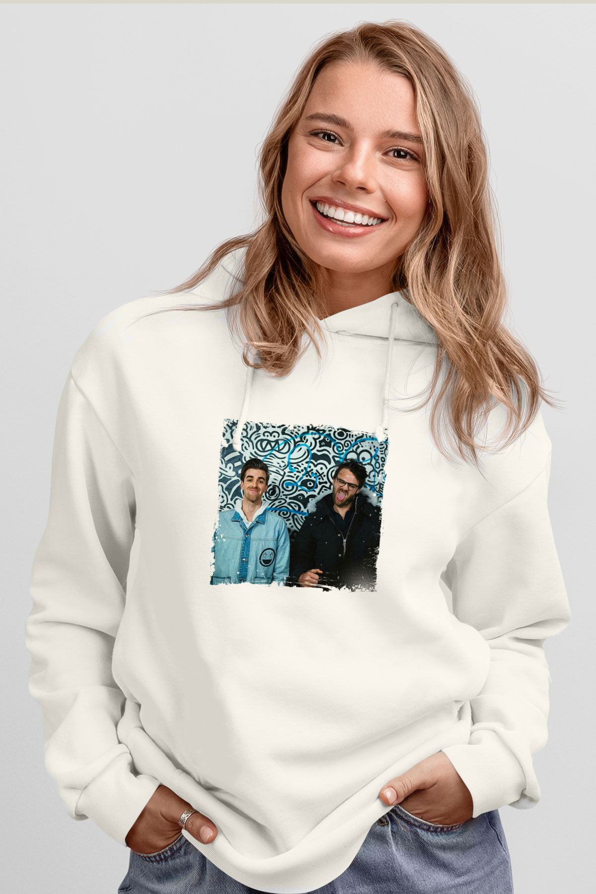 ChainsmokersBaskılı Beyaz Hoodie