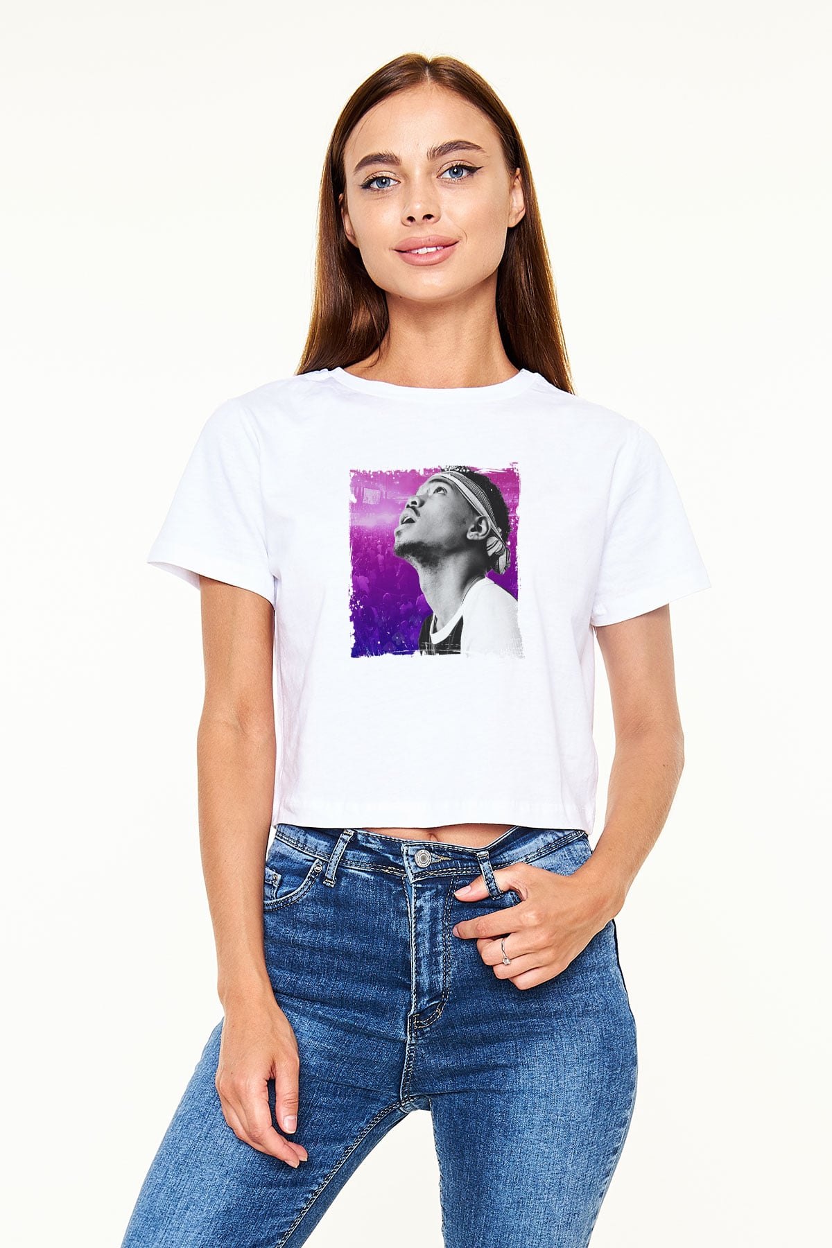 Chance The Rapper Baskılı Beyaz Kadın Crop Top Tişört