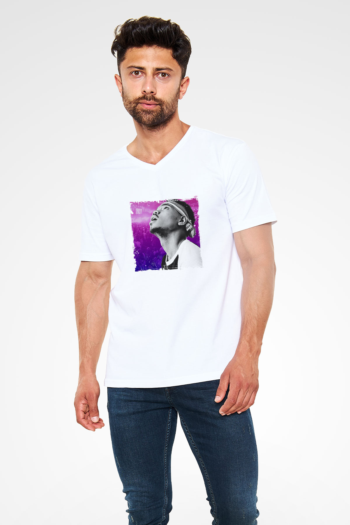 Chance The Rapper Baskılı Beyaz V Yaka Unisex Tişört
