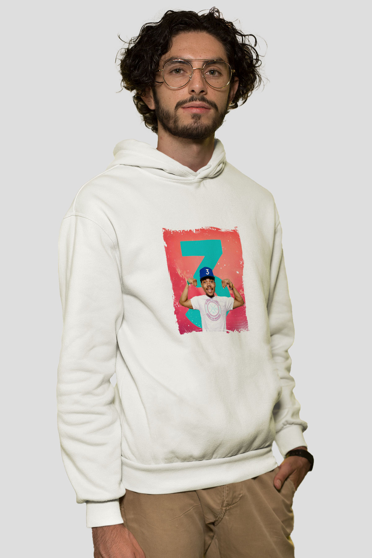 Chance The Rapper Baskılı Unisex Beyaz Kapüşonlu Sweatshirt